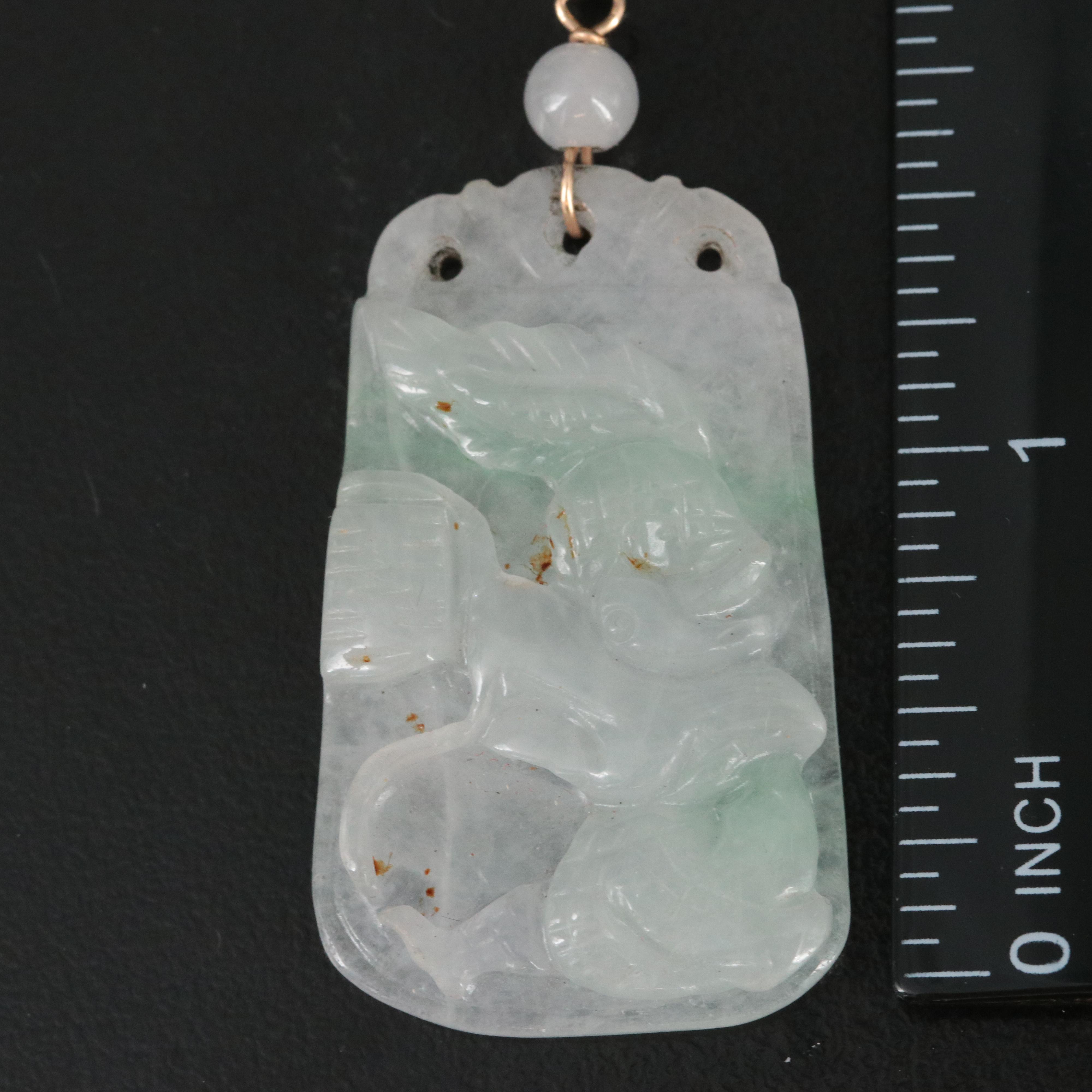 Jadeite Dragon Carved Necklace with 10K Clasp