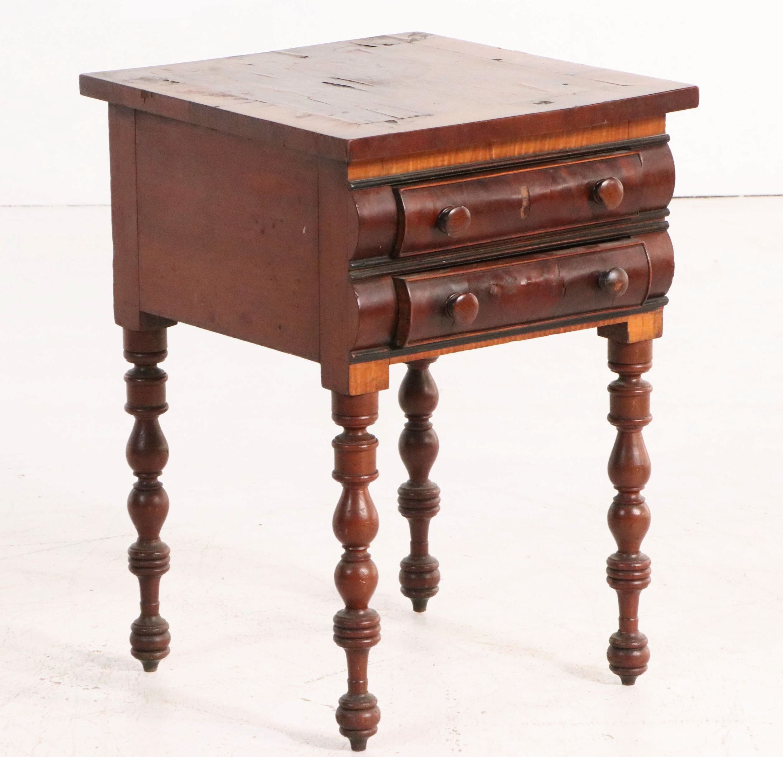 Federal Style Turned Mahogany Two-Drawer Side Table