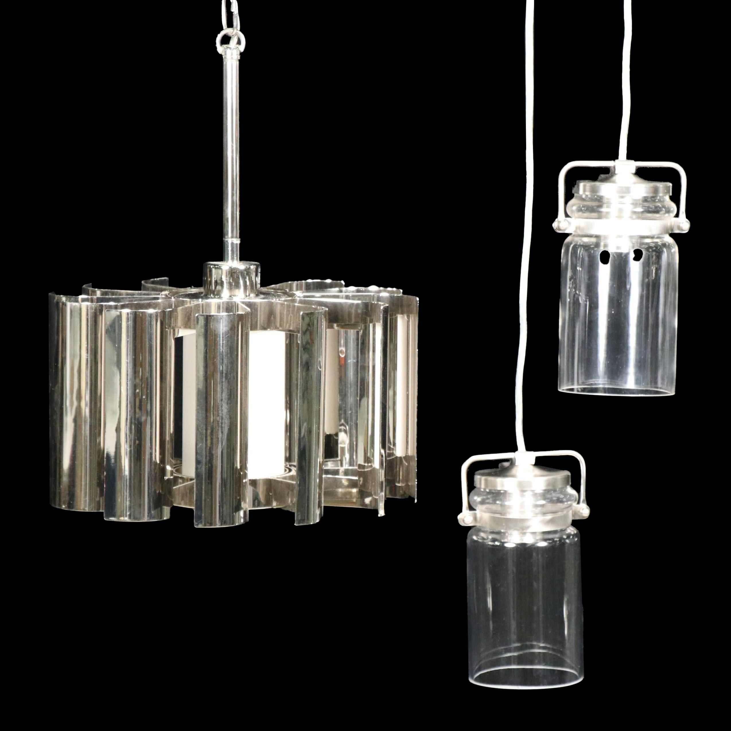 Kichler Chrome Blade Pendant Light with Two Glass Single Pendants