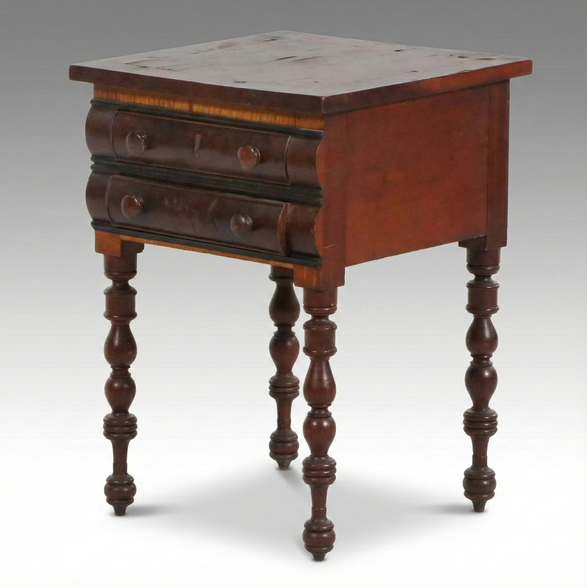Federal Style Turned Mahogany Two-Drawer Side Table