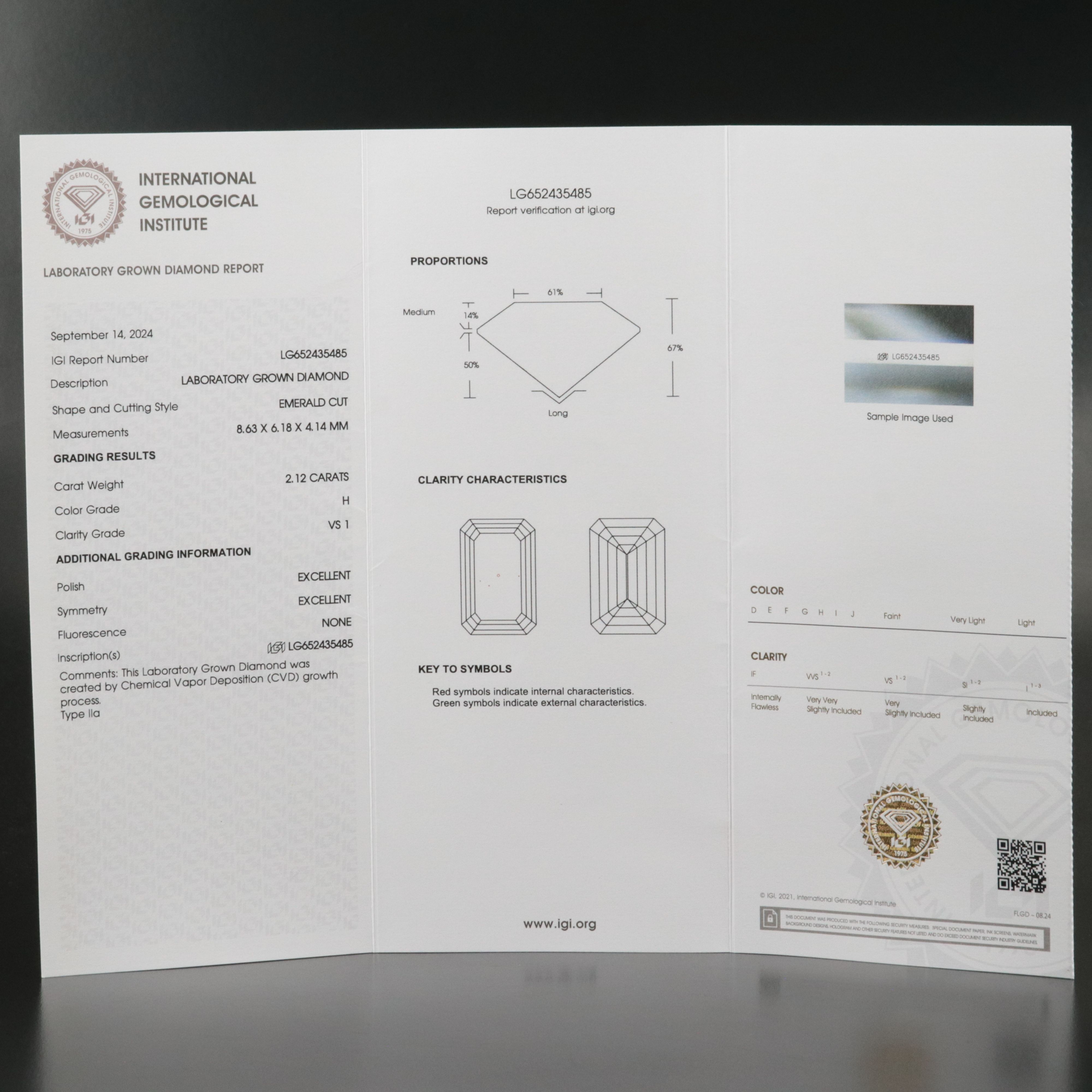 Loose 2.12 CT Lab Grown Diamond with IGI Report