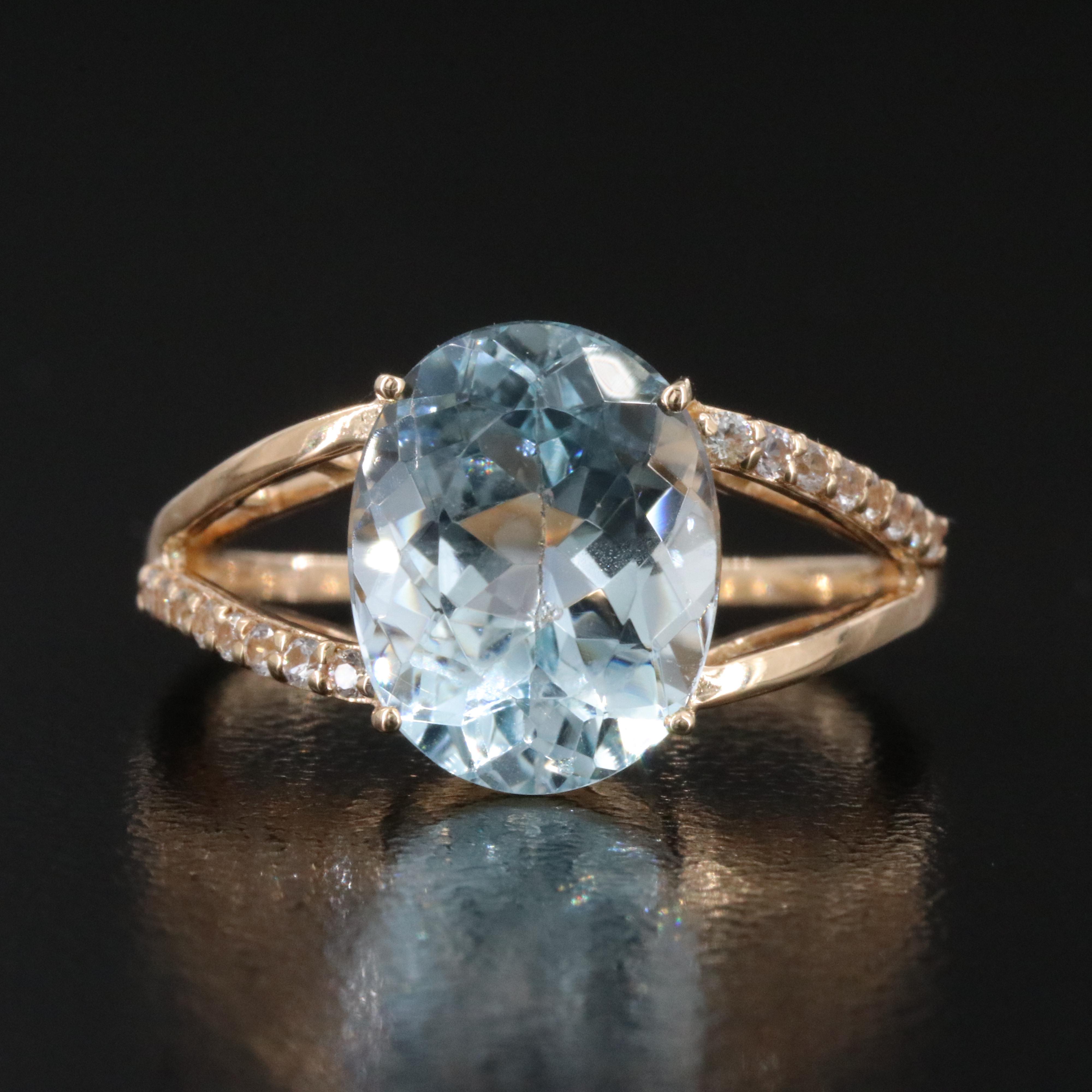 14K 3.26 CT Aquamarine and White Sapphire Ring