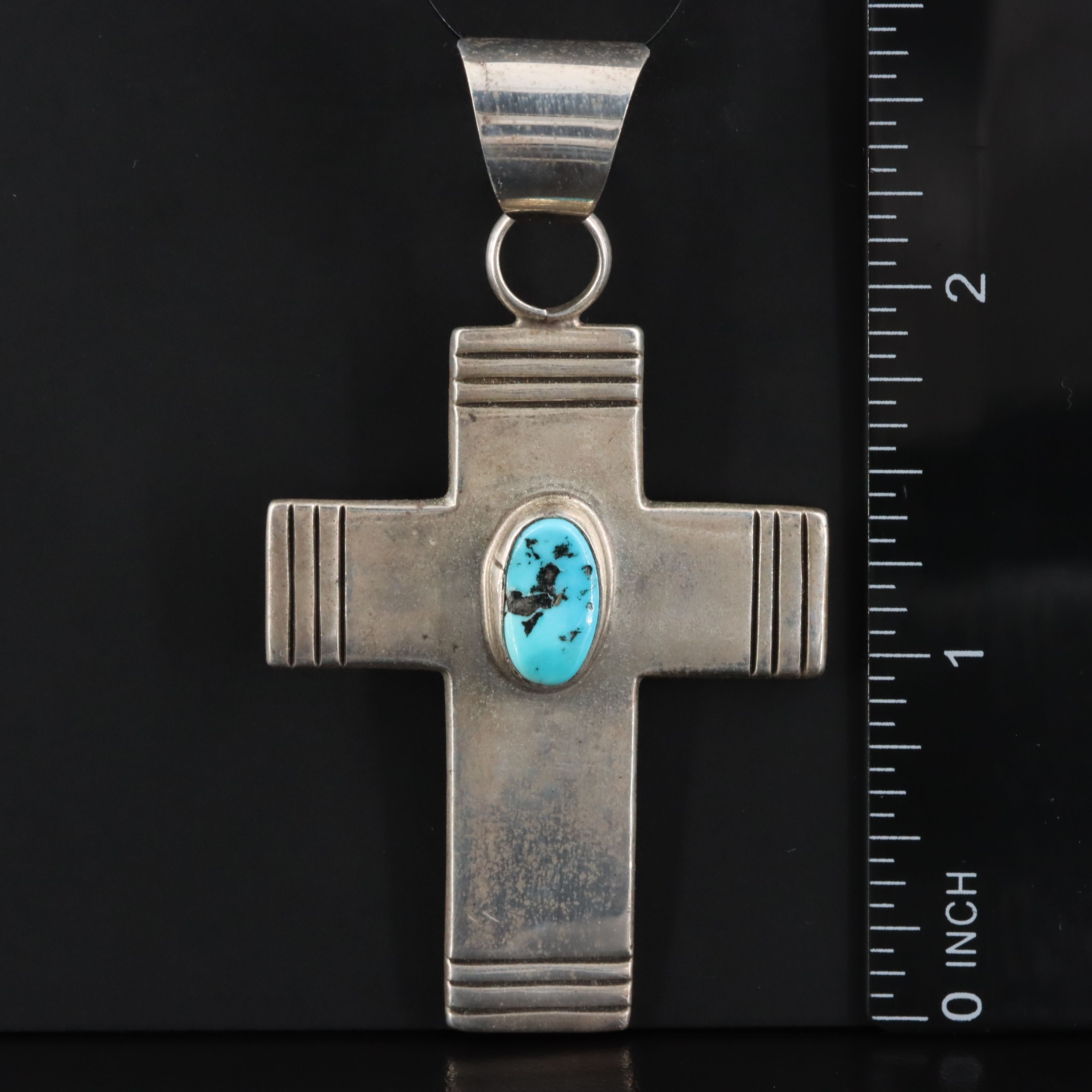 Southwestern Signed Sterling Turquoise Cross Pendant