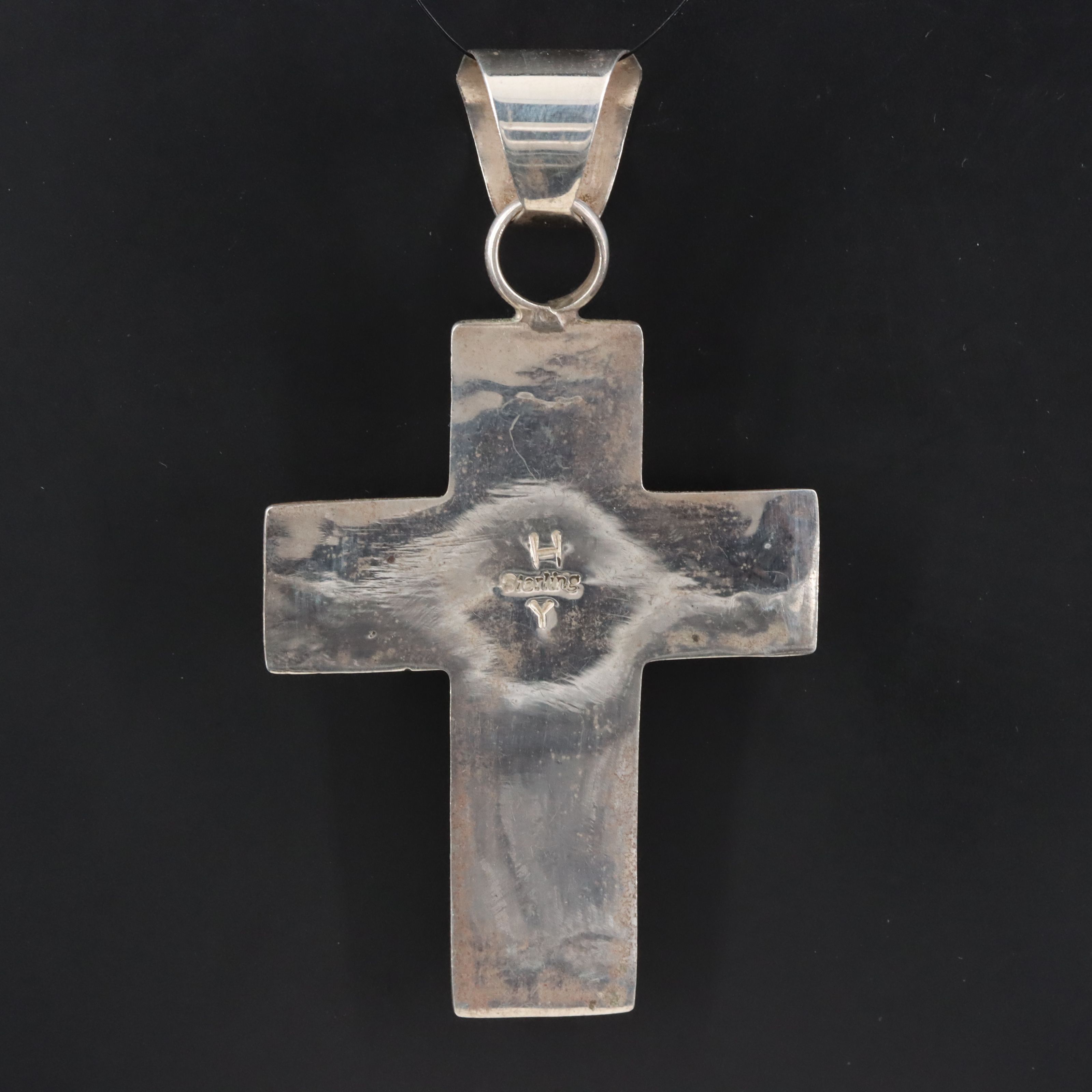 Southwestern Signed Sterling Turquoise Cross Pendant