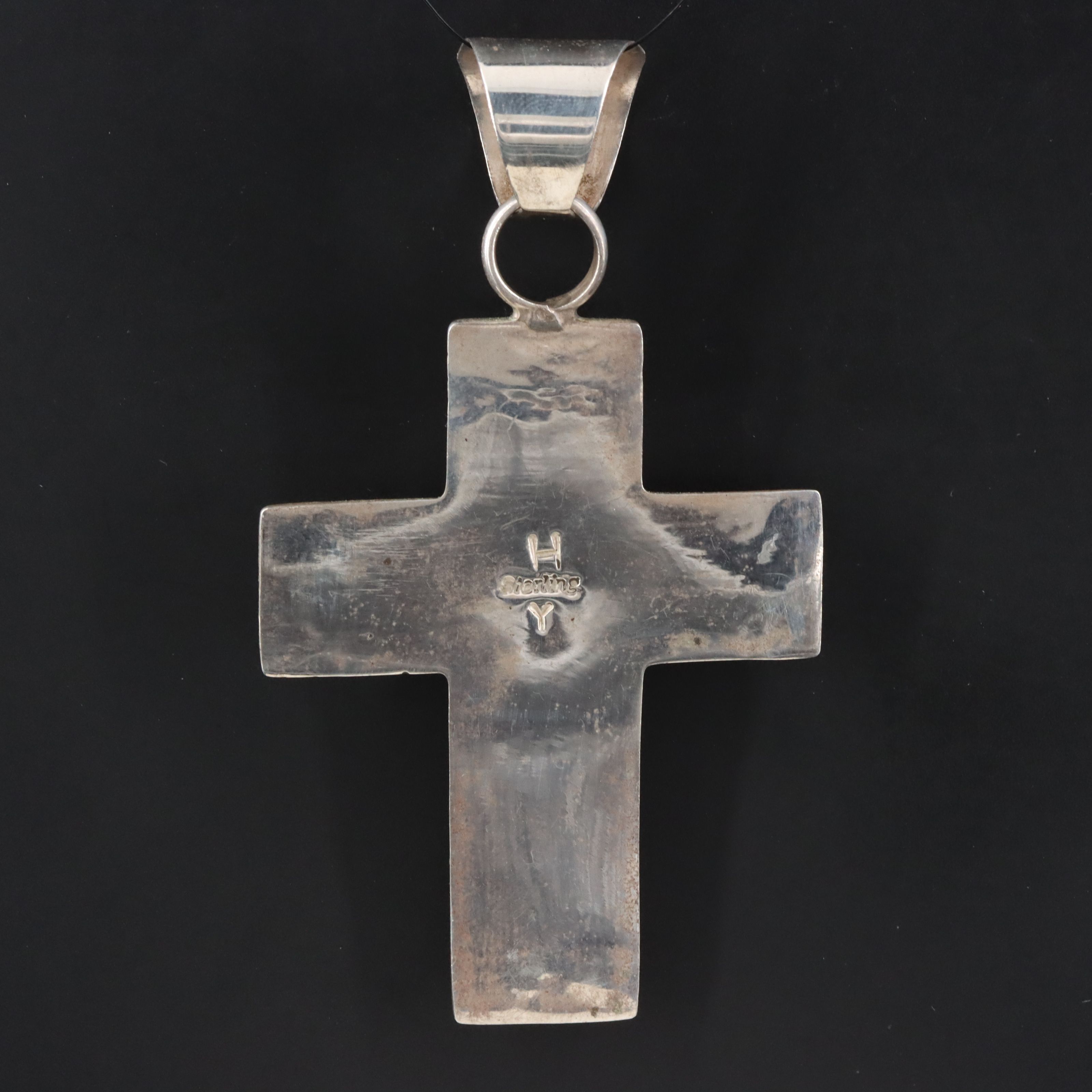 Southwestern Signed Sterling Turquoise Cross Pendant