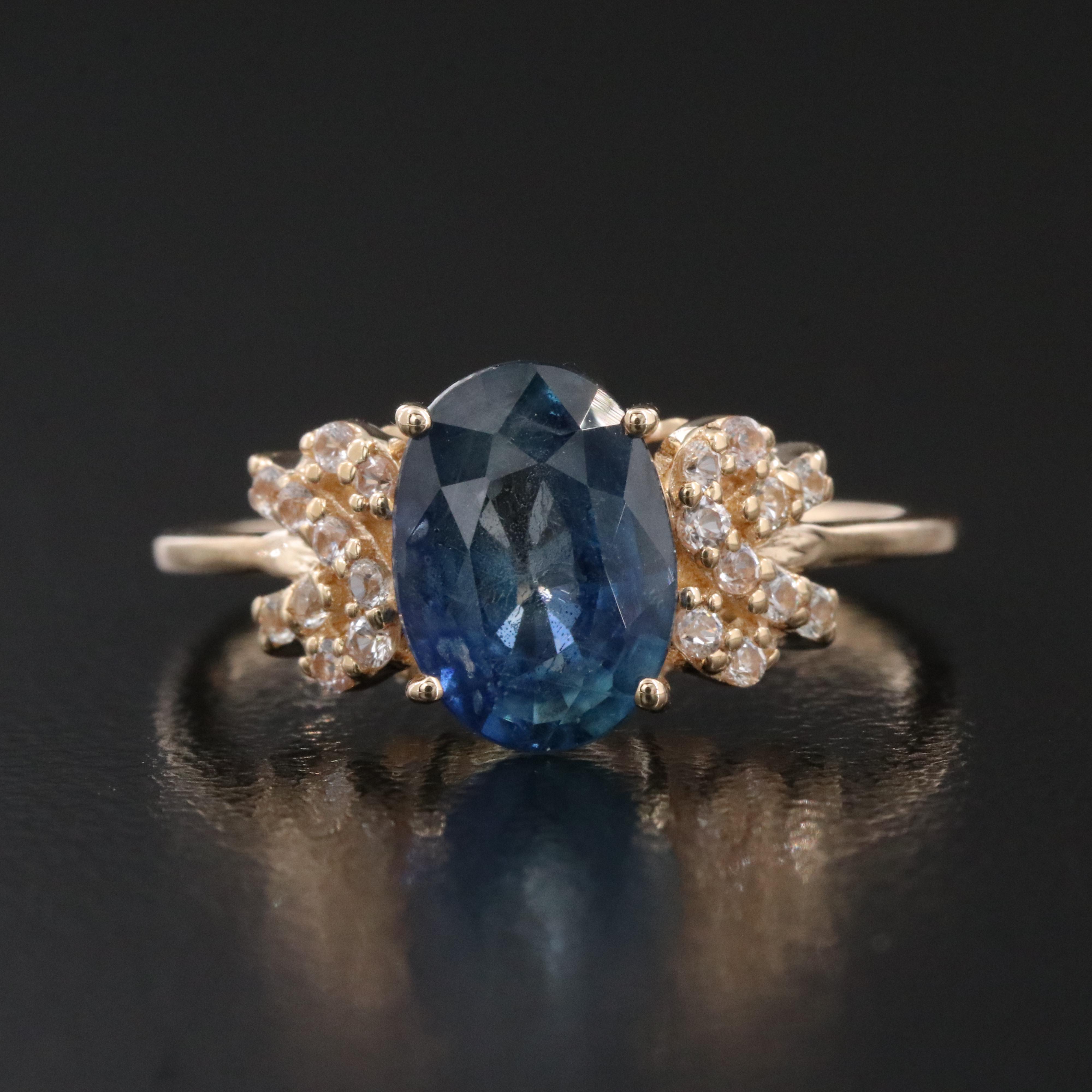14K 2.20 CT Blue and White Sapphire Ring