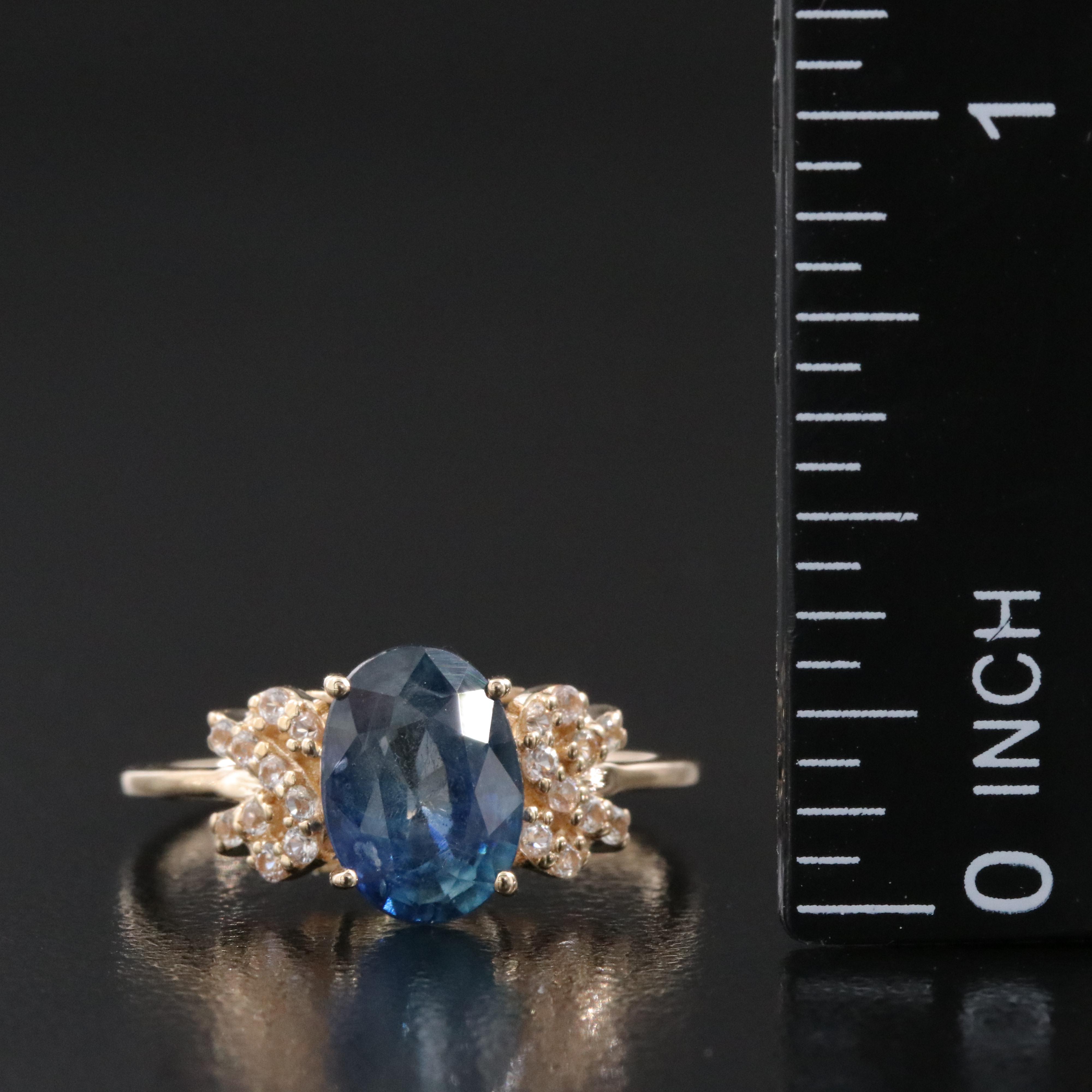 14K 2.20 CT Blue and White Sapphire Ring