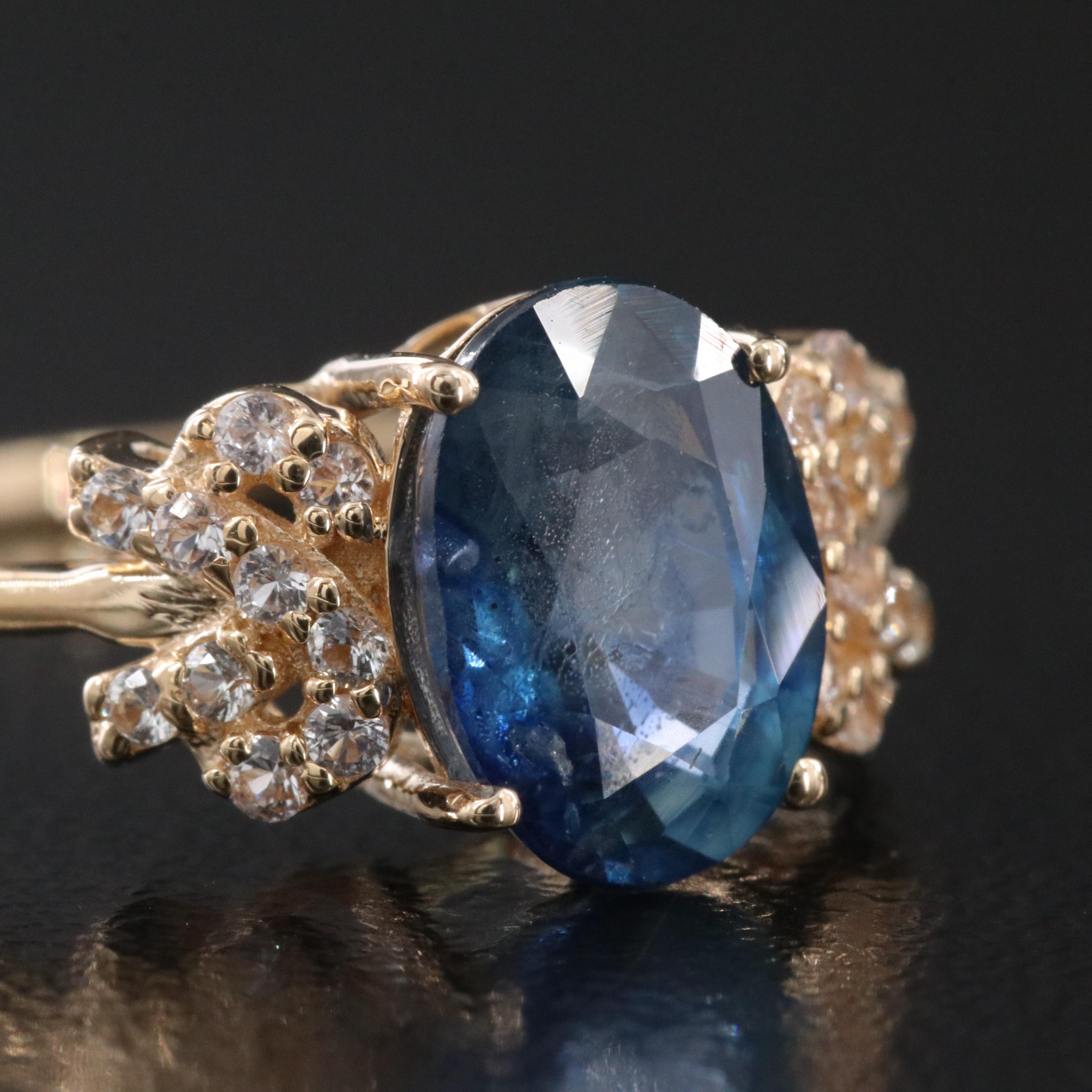 14K 2.20 CT Blue and White Sapphire Ring