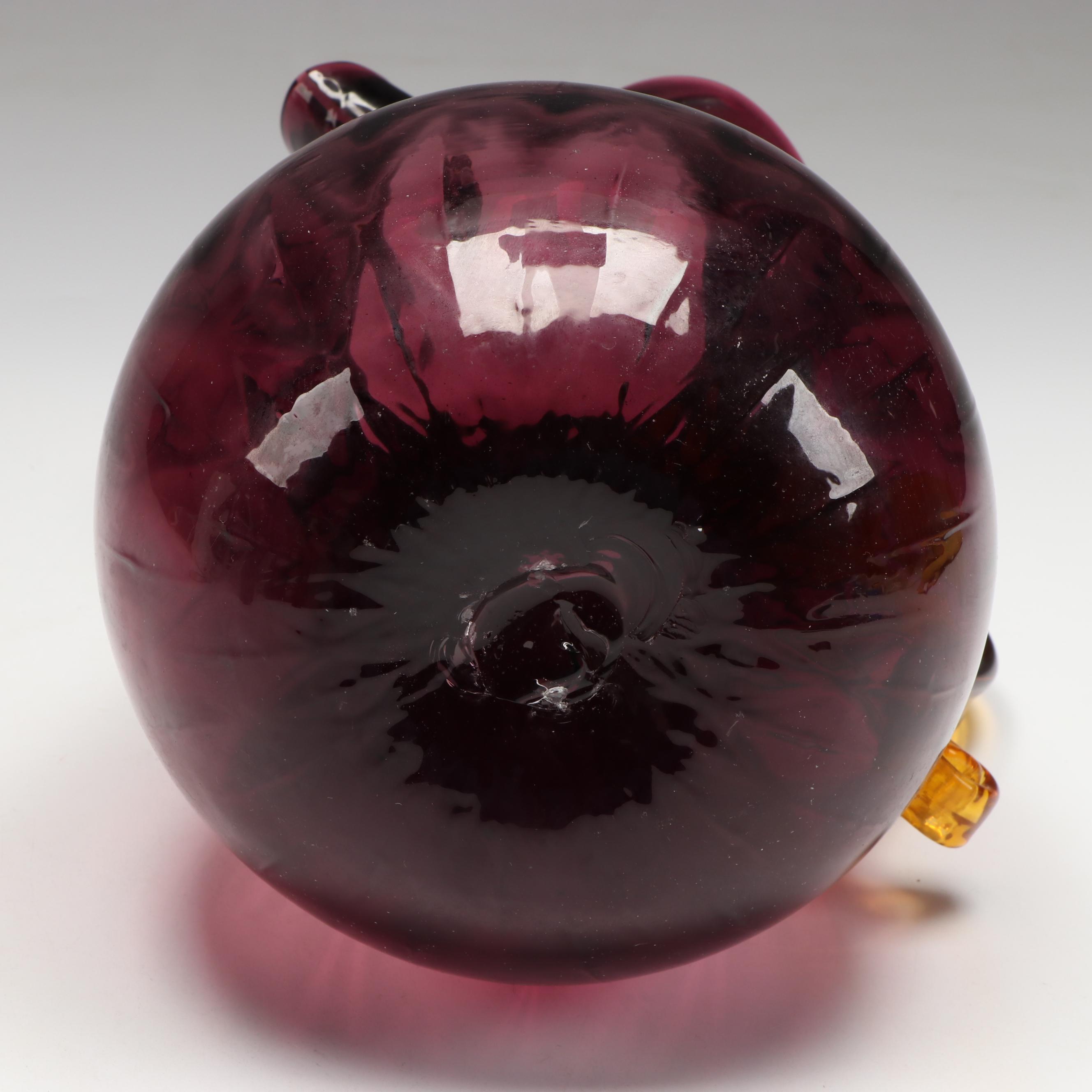 Blenko Glass Pitcher with Crackle Glass Vase