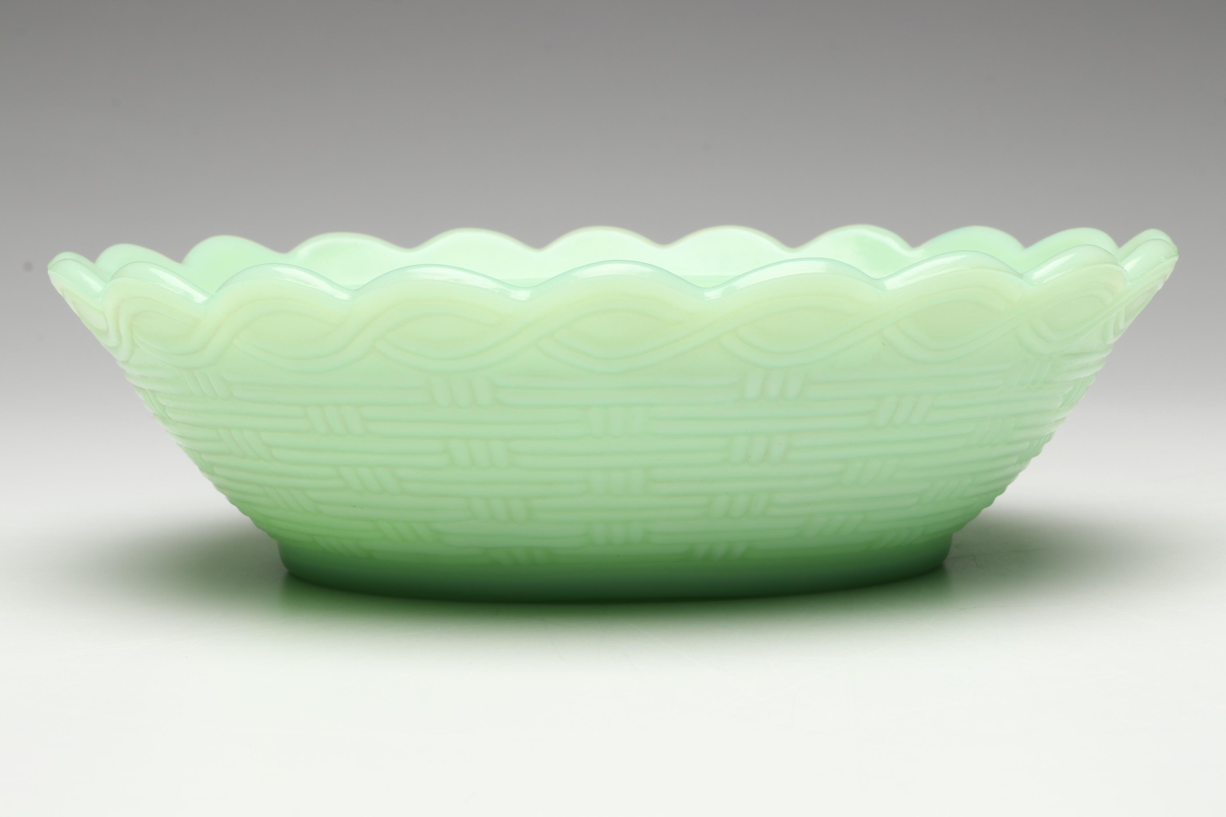 Fenton Jadeite Hen on Nest Bases with Hand-Painted Strawberry Cake Stand