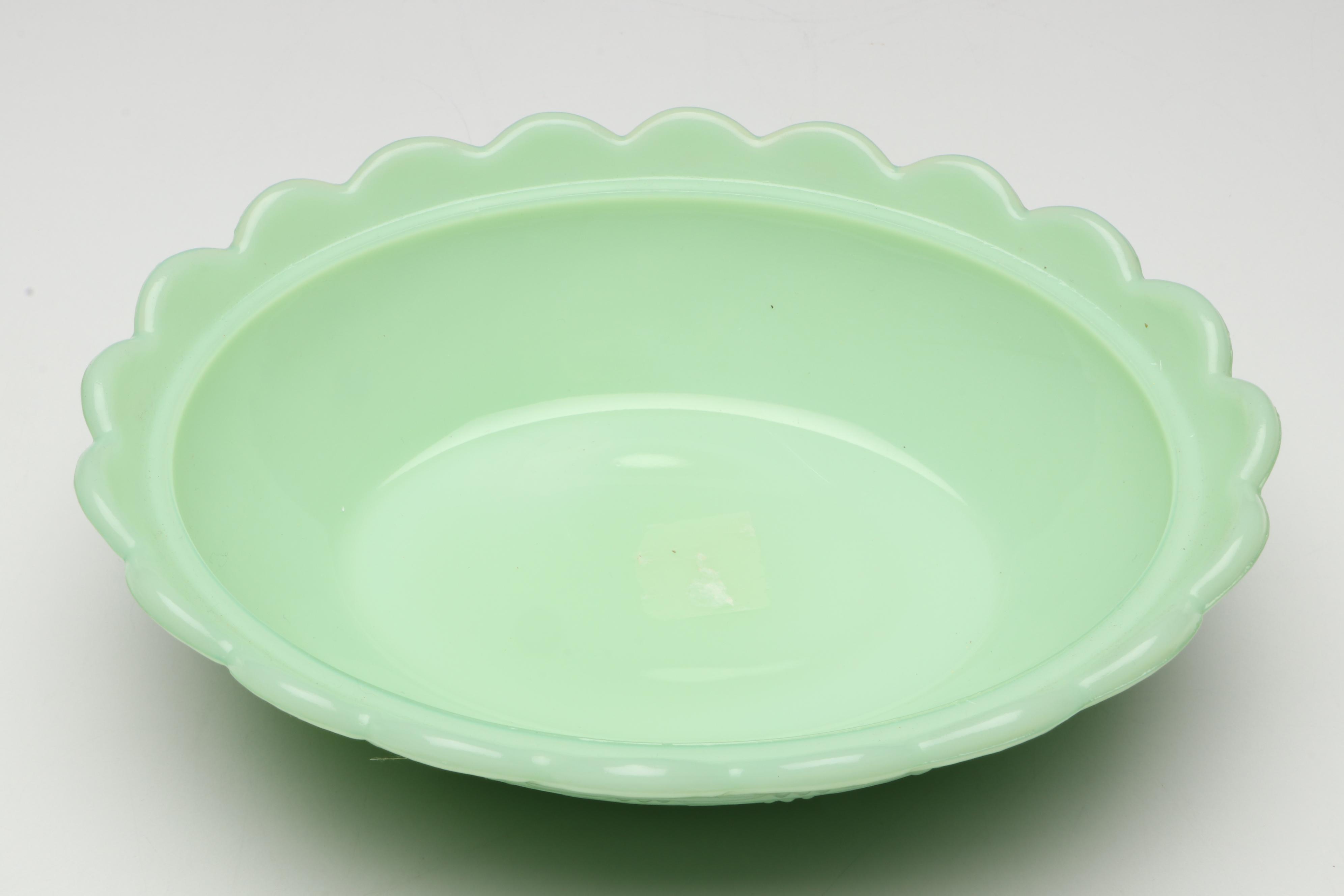 Fenton Jadeite Hen on Nest Bases with Hand-Painted Strawberry Cake Stand