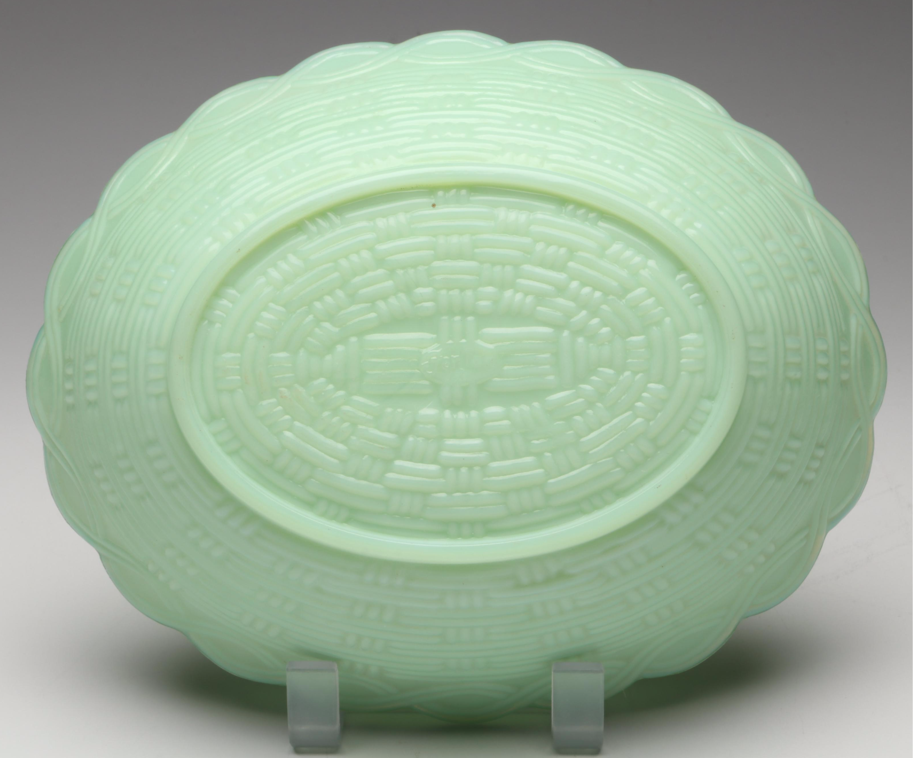 Fenton Jadeite Hen on Nest Bases with Hand-Painted Strawberry Cake Stand