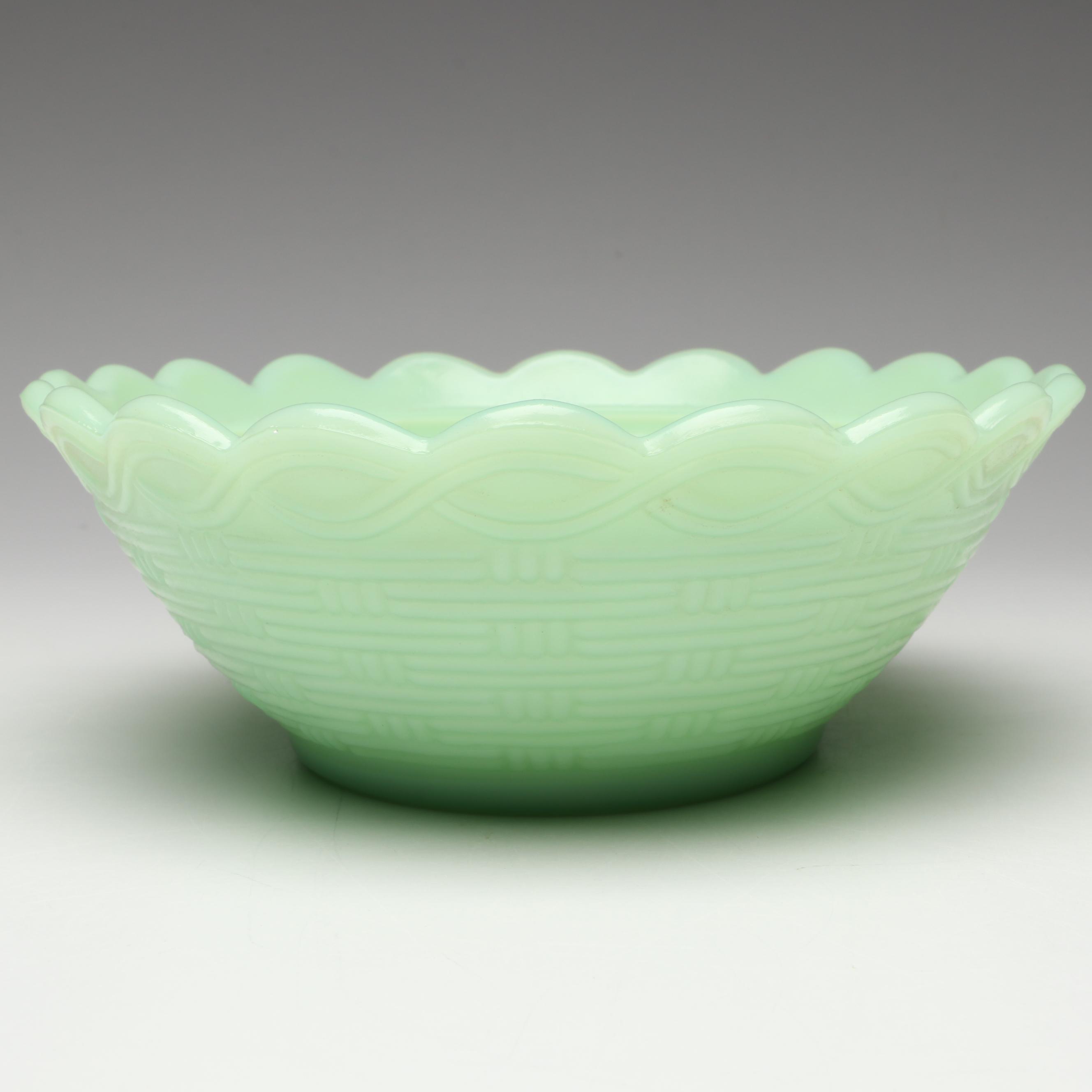 Fenton Jadeite Hen on Nest Bases with Hand-Painted Strawberry Cake Stand