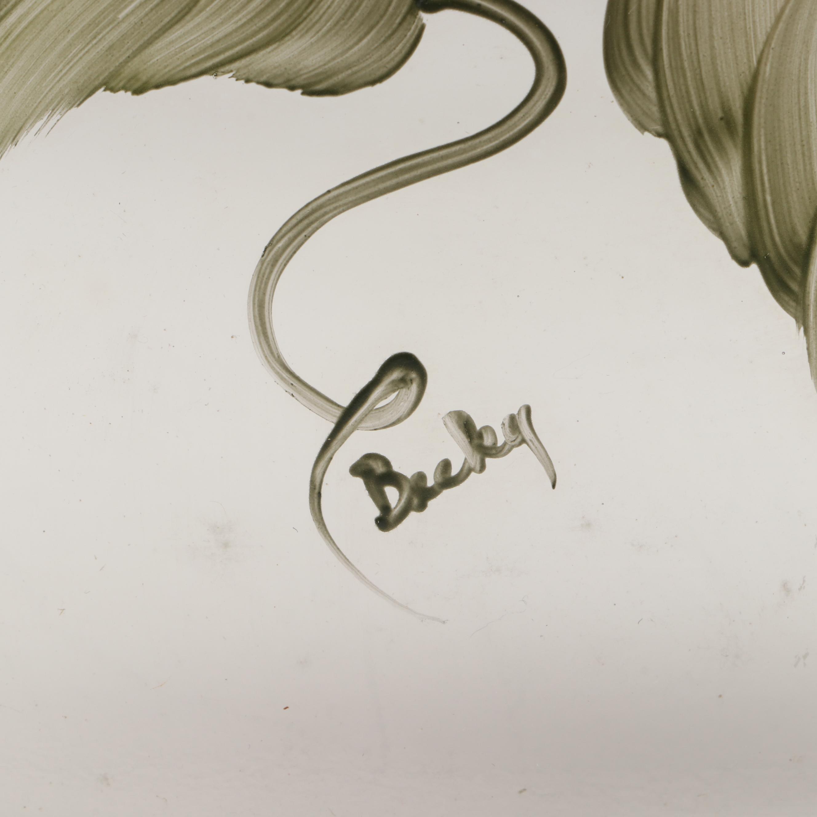 Fenton Jadeite Hen on Nest Bases with Hand-Painted Strawberry Cake Stand