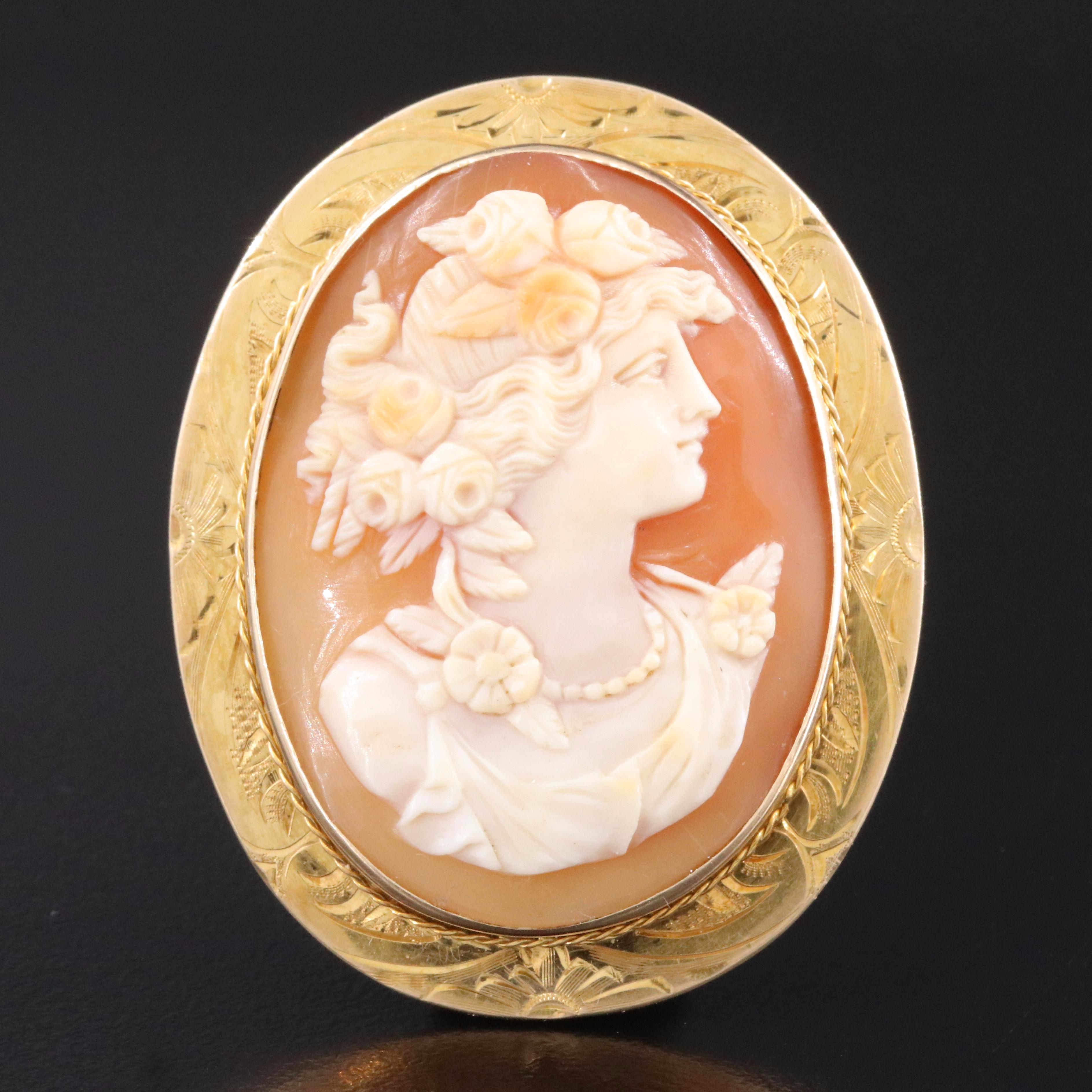 10K Shell Cameo Converter Brooch Pendant