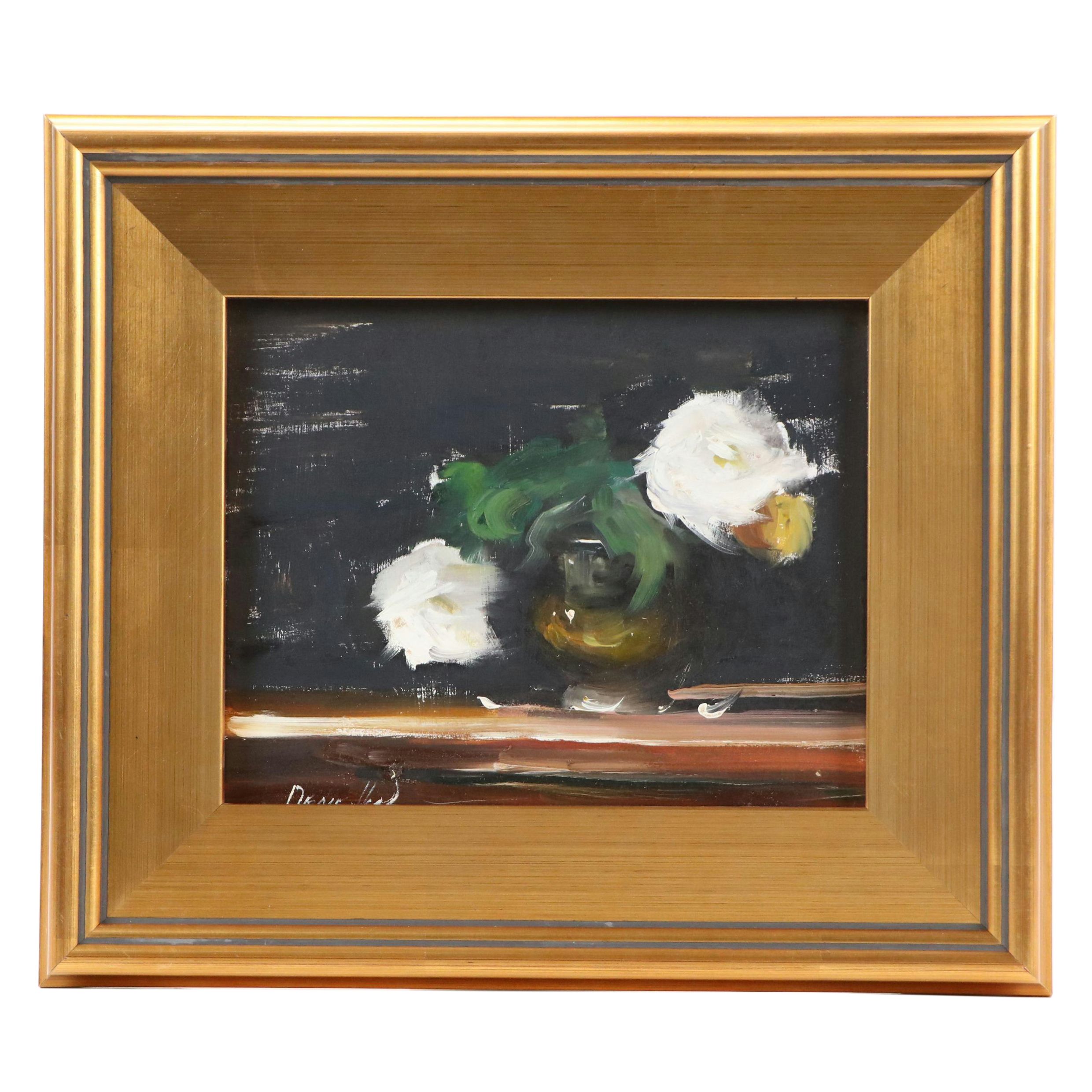 Natalia Demenko Still Life Oil Painting of White Roses