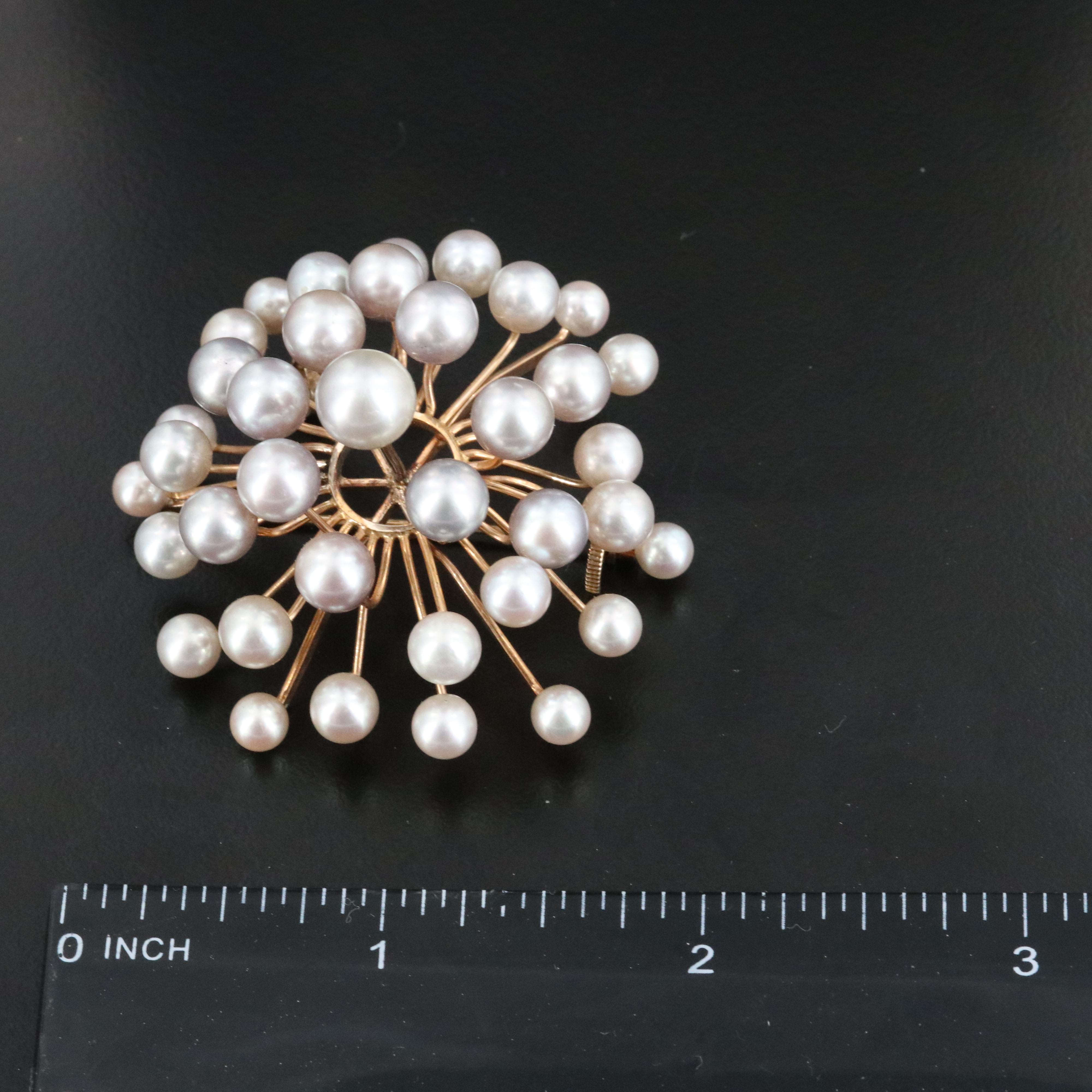 Vintage 14K Pearl Atomic Starburst Brooch