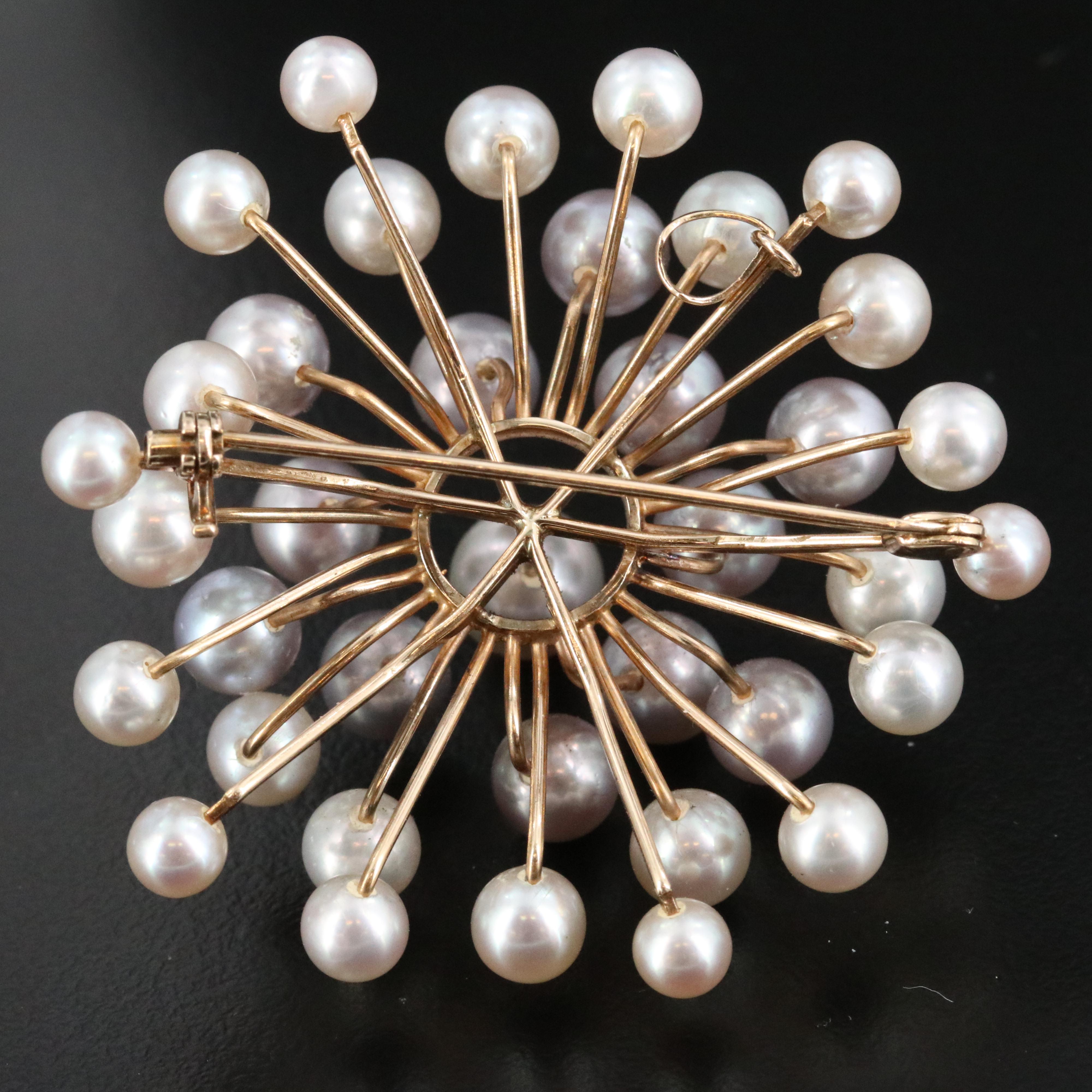 Vintage 14K Pearl Atomic Starburst Brooch