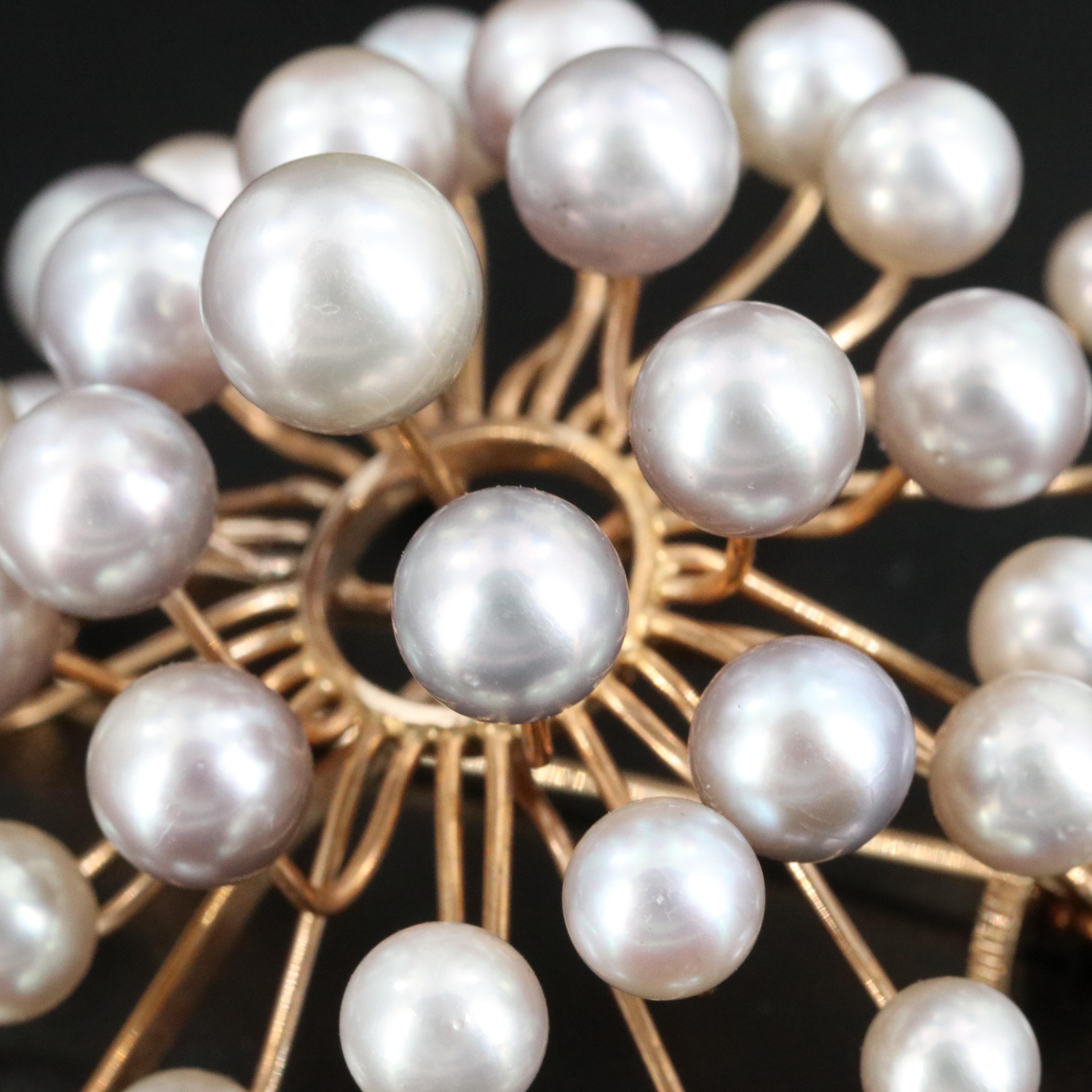 Vintage 14K Pearl Atomic Starburst Brooch