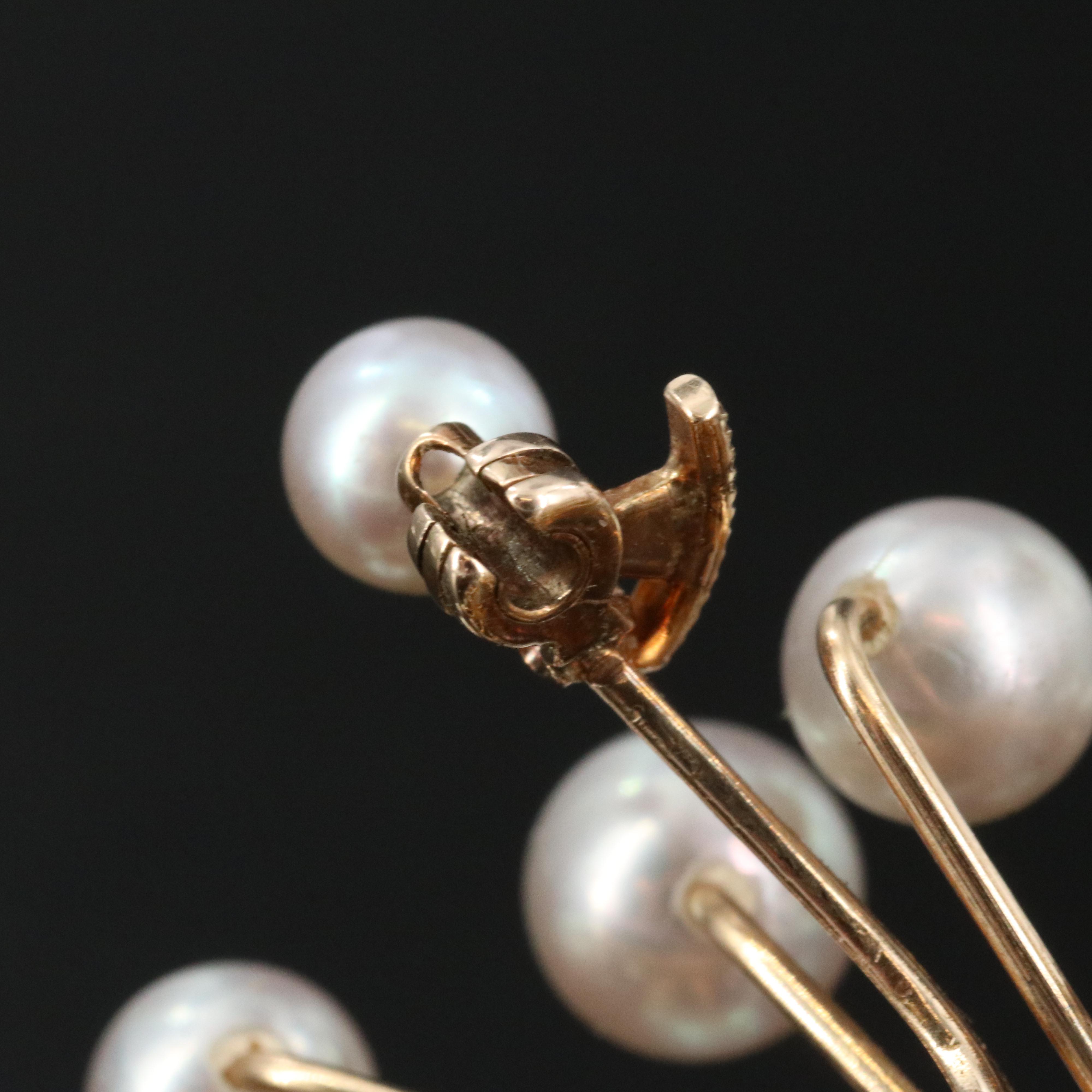 Vintage 14K Pearl Atomic Starburst Brooch