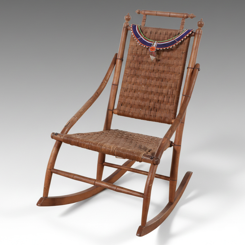Victorian Aesthetic Movement Wood Rocking Chair with African Maasai Collar
