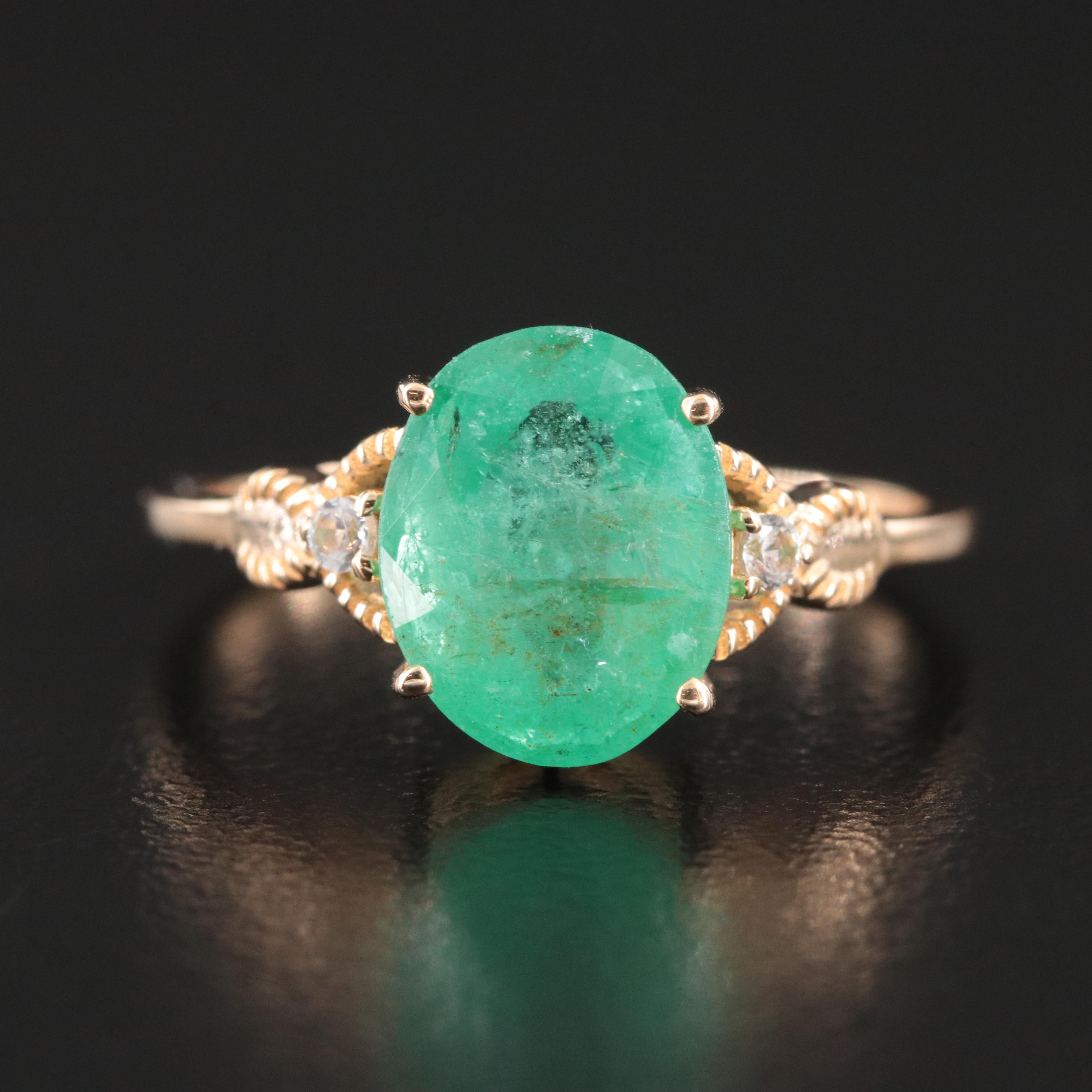 14K 2.13 CT Emerald and White Sapphire Ring