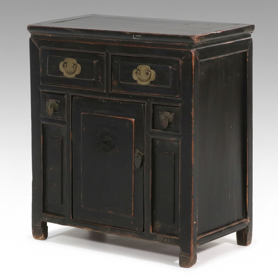 Chinese Black Lacquered Wood Cabinet
