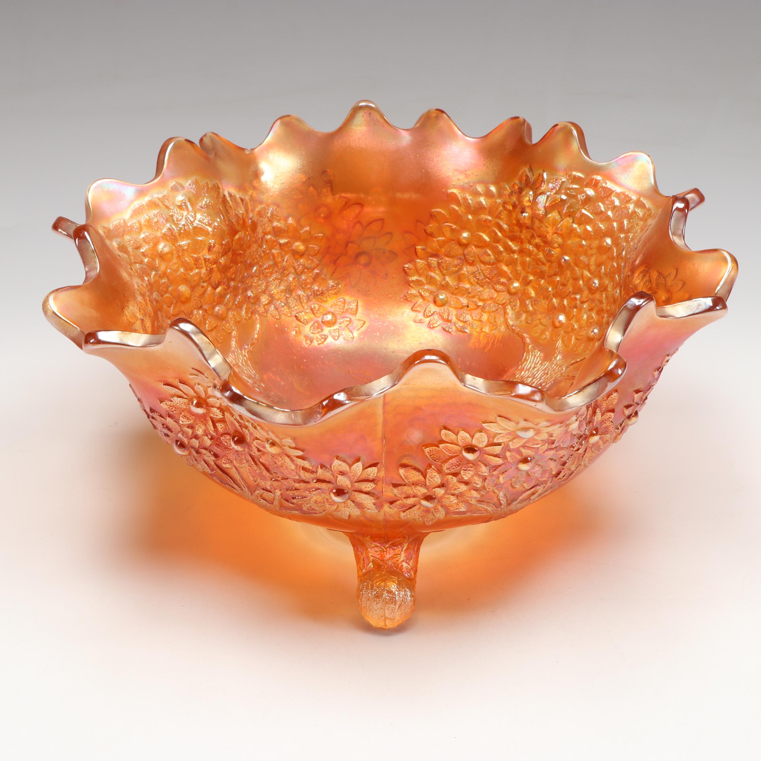 Carnival Glass Footed Bowls, Creamer and Sugar, and Candle Holders