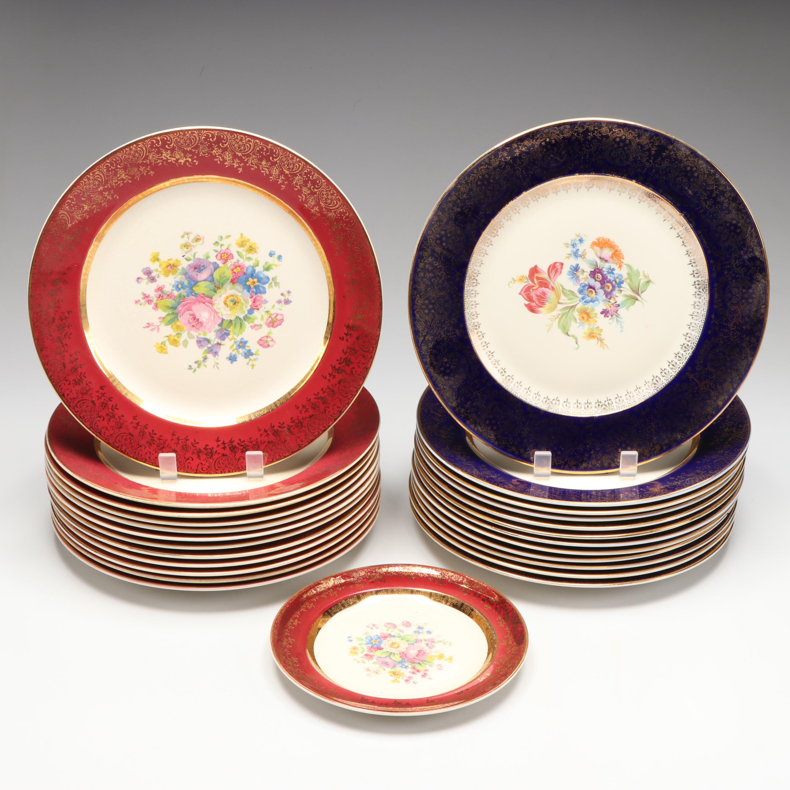 Salem "Aristocrat Maroon" and "Cobalt Blue" Gilt Edge Plates, Mid-20th Century