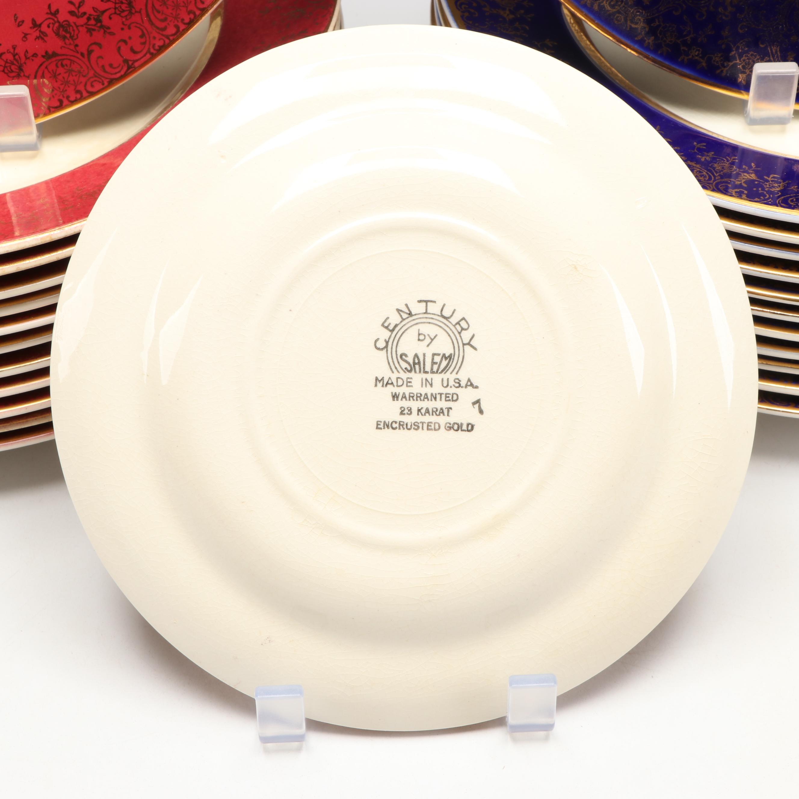 Salem "Aristocrat Maroon" and "Cobalt Blue" Gilt Edge Plates, Mid-20th Century