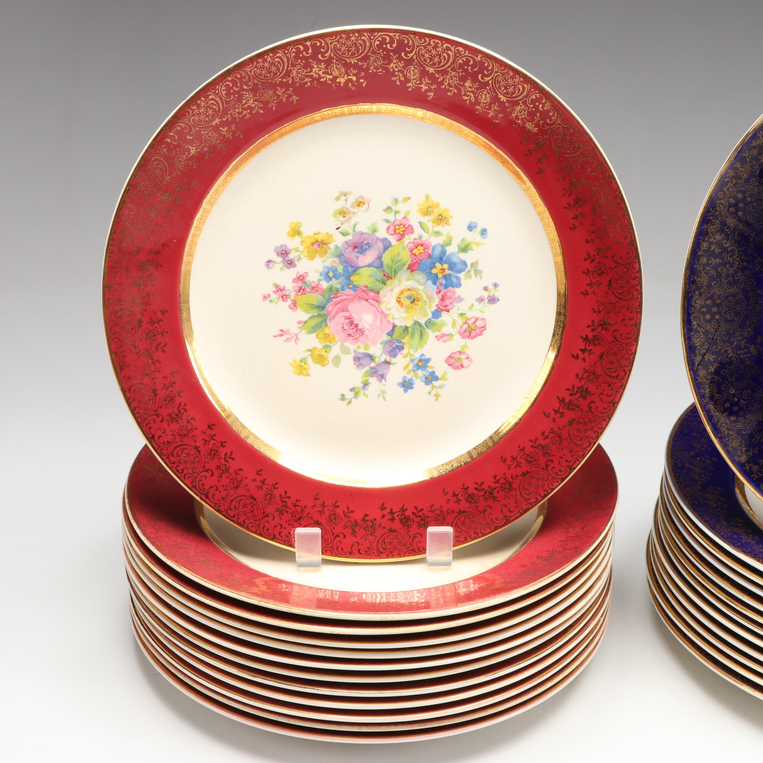 Salem "Aristocrat Maroon" and "Cobalt Blue" Gilt Edge Plates, Mid-20th Century