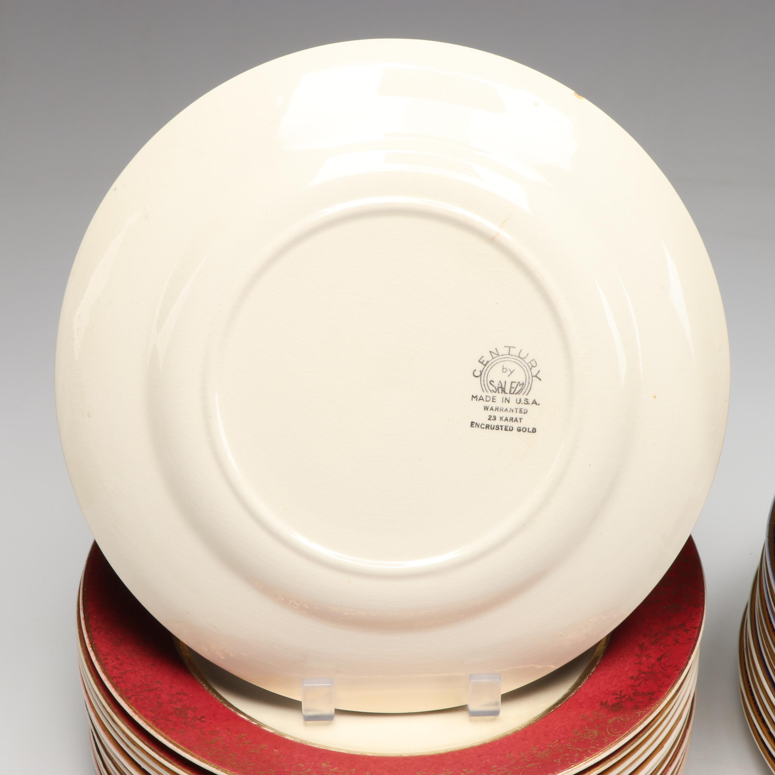 Salem "Aristocrat Maroon" and "Cobalt Blue" Gilt Edge Plates, Mid-20th Century