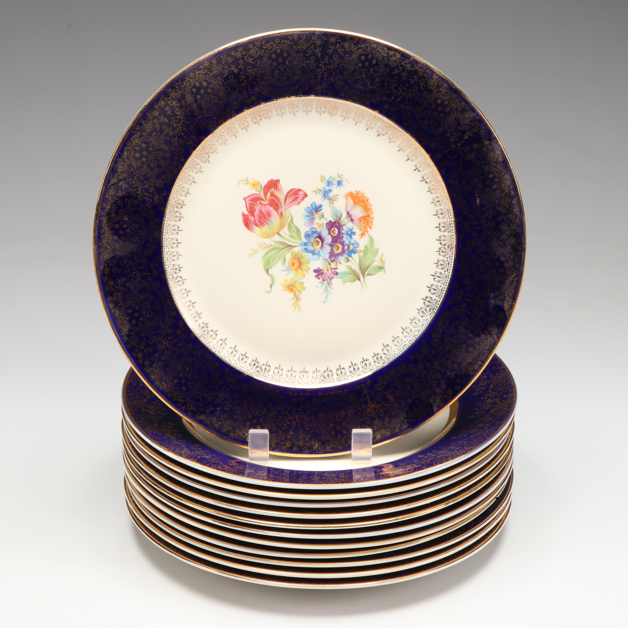 Salem "Aristocrat Maroon" and "Cobalt Blue" Gilt Edge Plates, Mid-20th Century