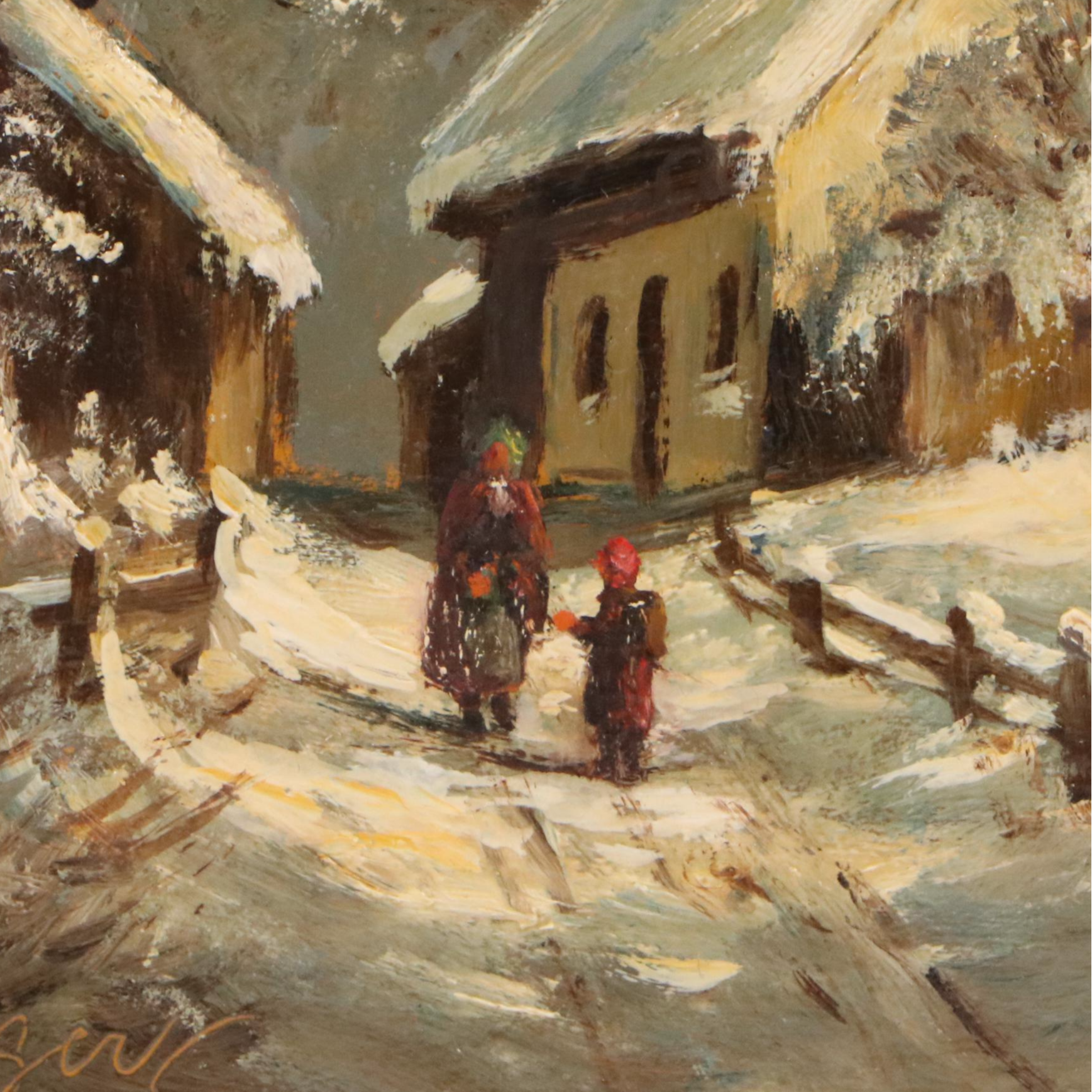 Heinrich Berger Snowy Winter Landscape Oil Painting, Mid-20th Century