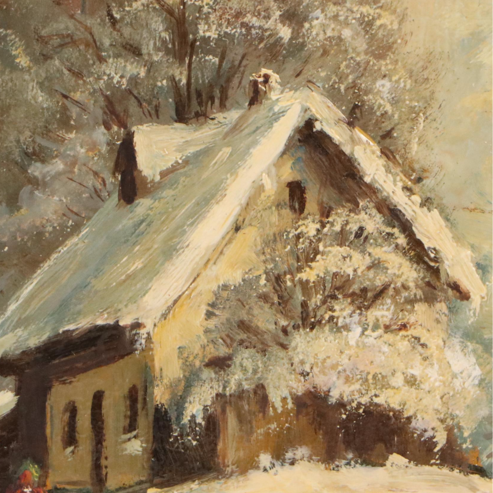 Heinrich Berger Snowy Winter Landscape Oil Painting, Mid-20th Century