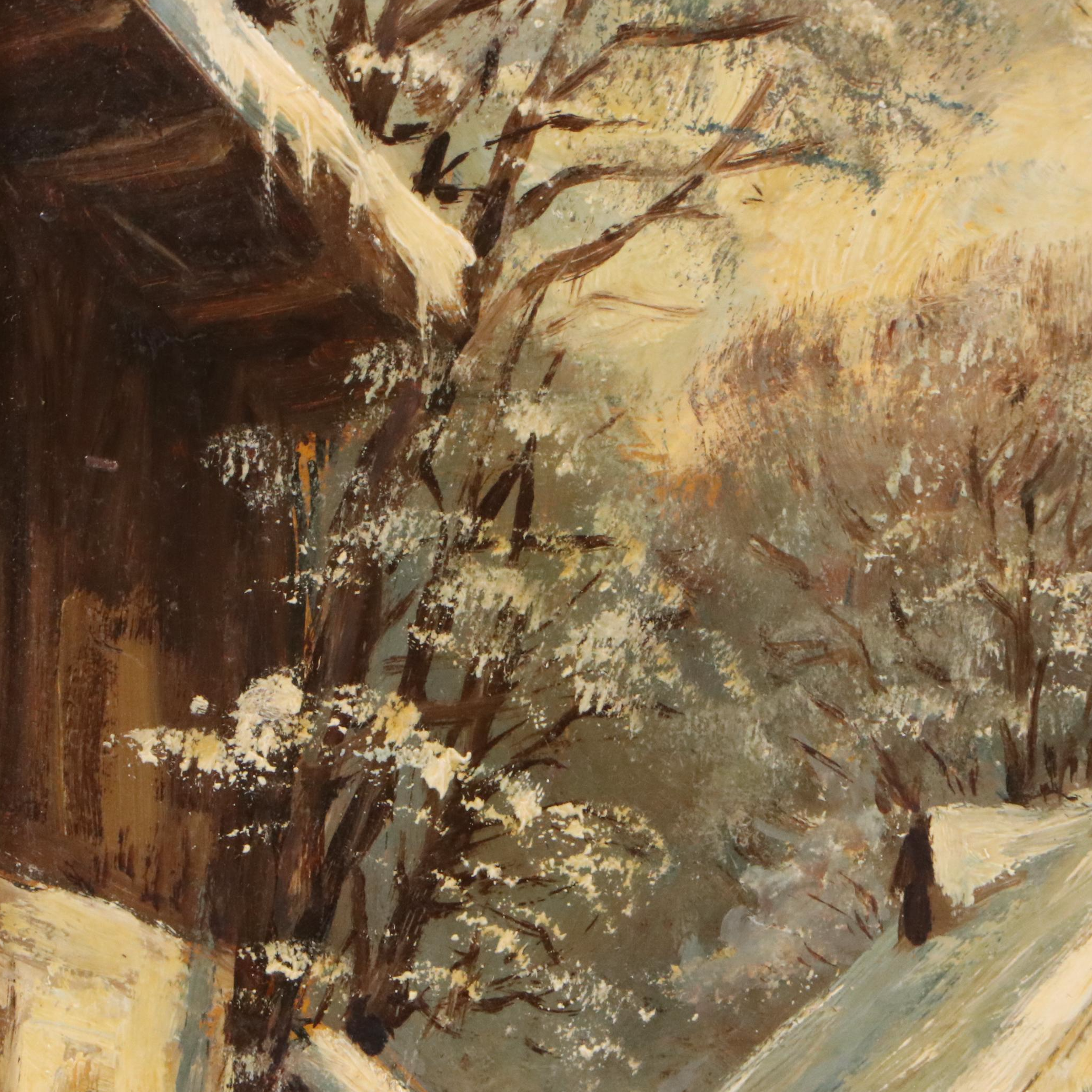 Heinrich Berger Snowy Winter Landscape Oil Painting, Mid-20th Century
