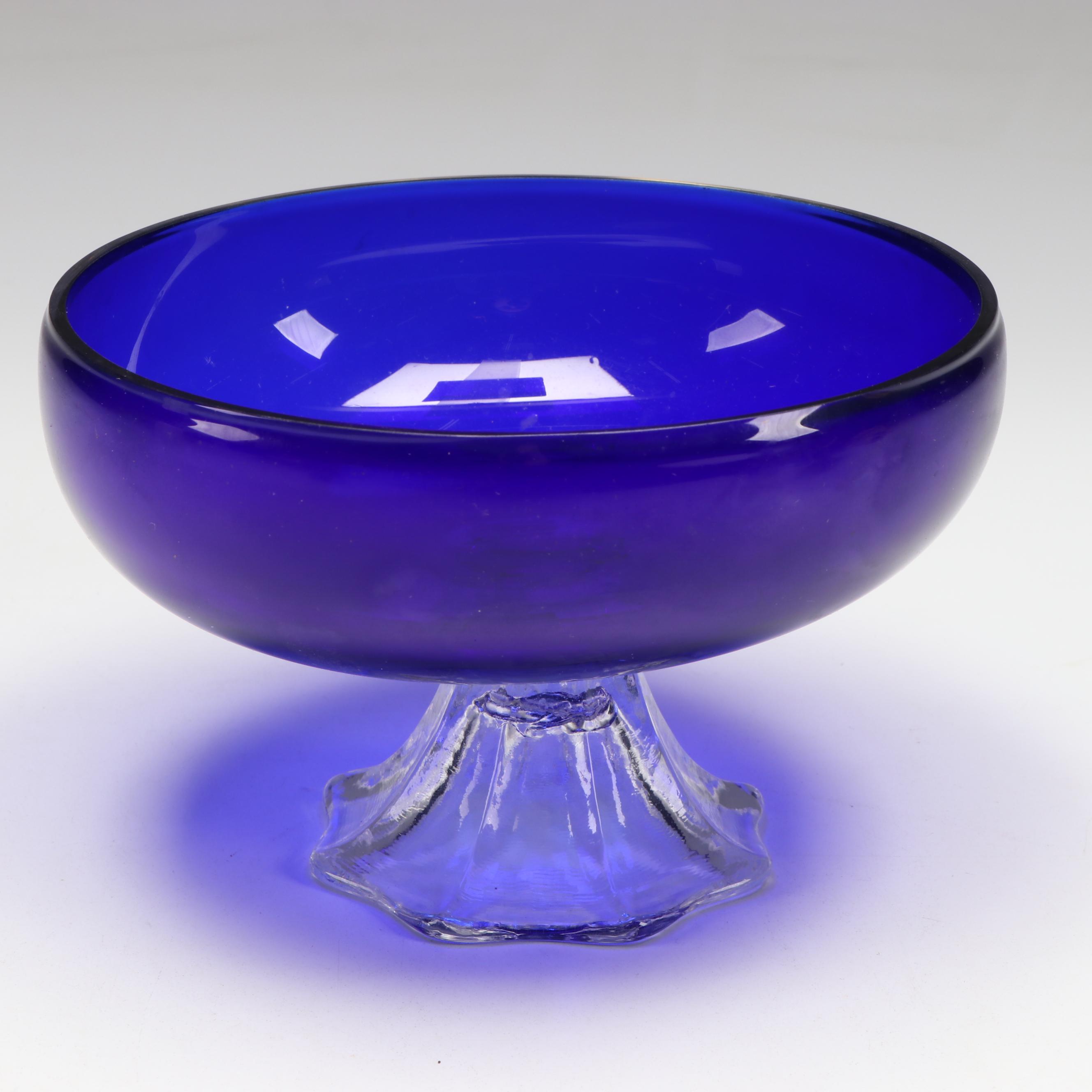 Cobalt Blue Glass Vases, Footed Bowl, and Punch Bowl and Cups