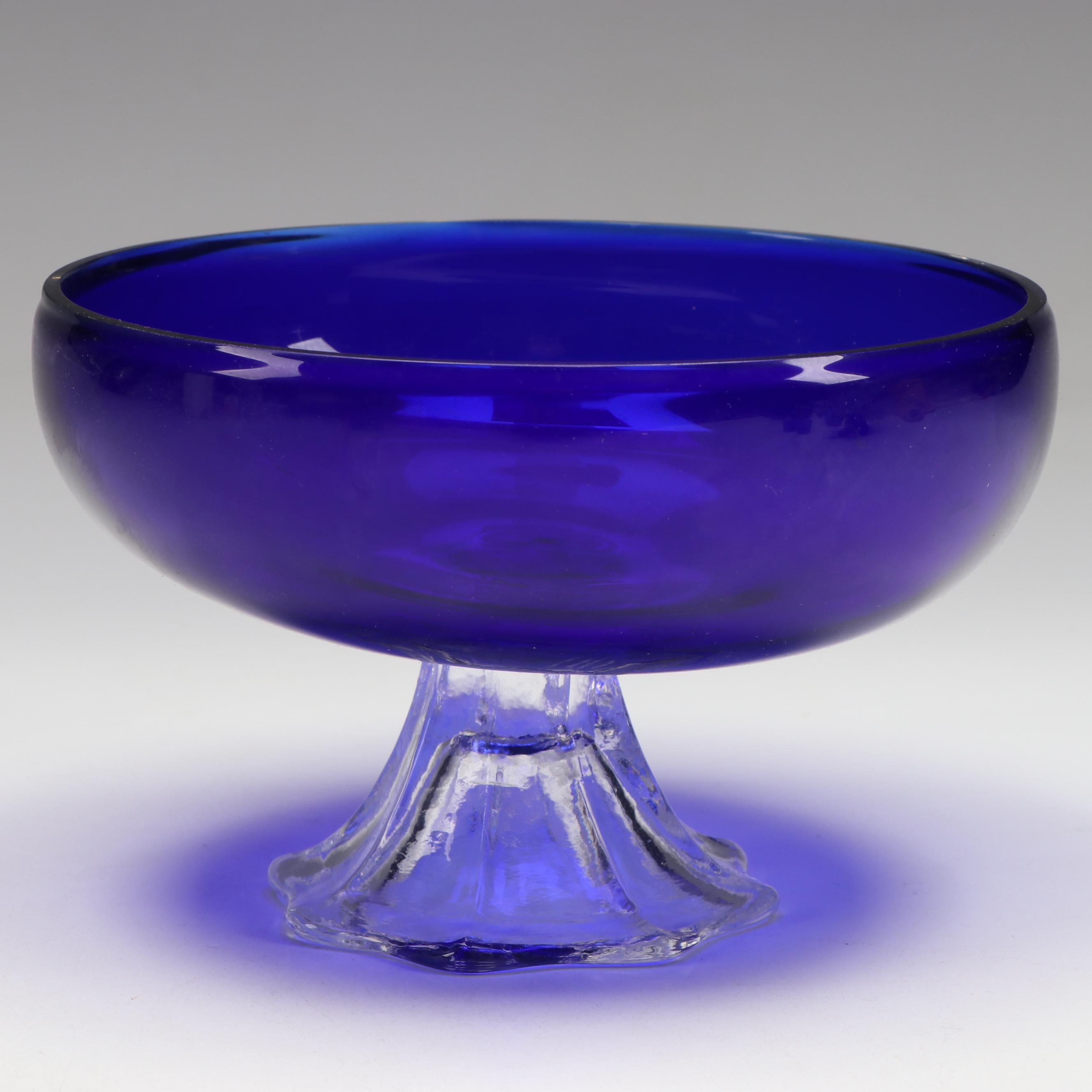 Cobalt Blue Glass Vases, Footed Bowl, and Punch Bowl and Cups