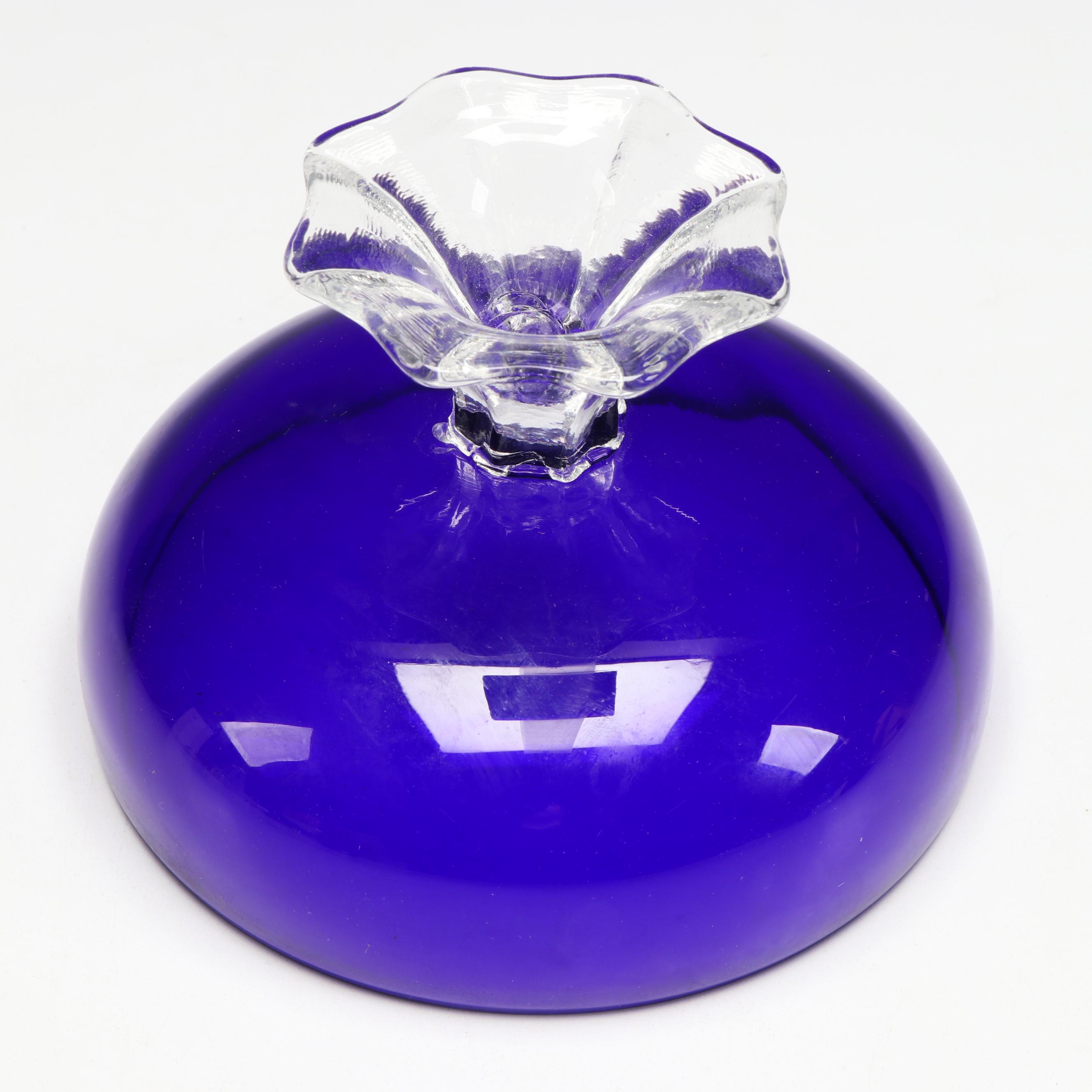 Cobalt Blue Glass Vases, Footed Bowl, and Punch Bowl and Cups