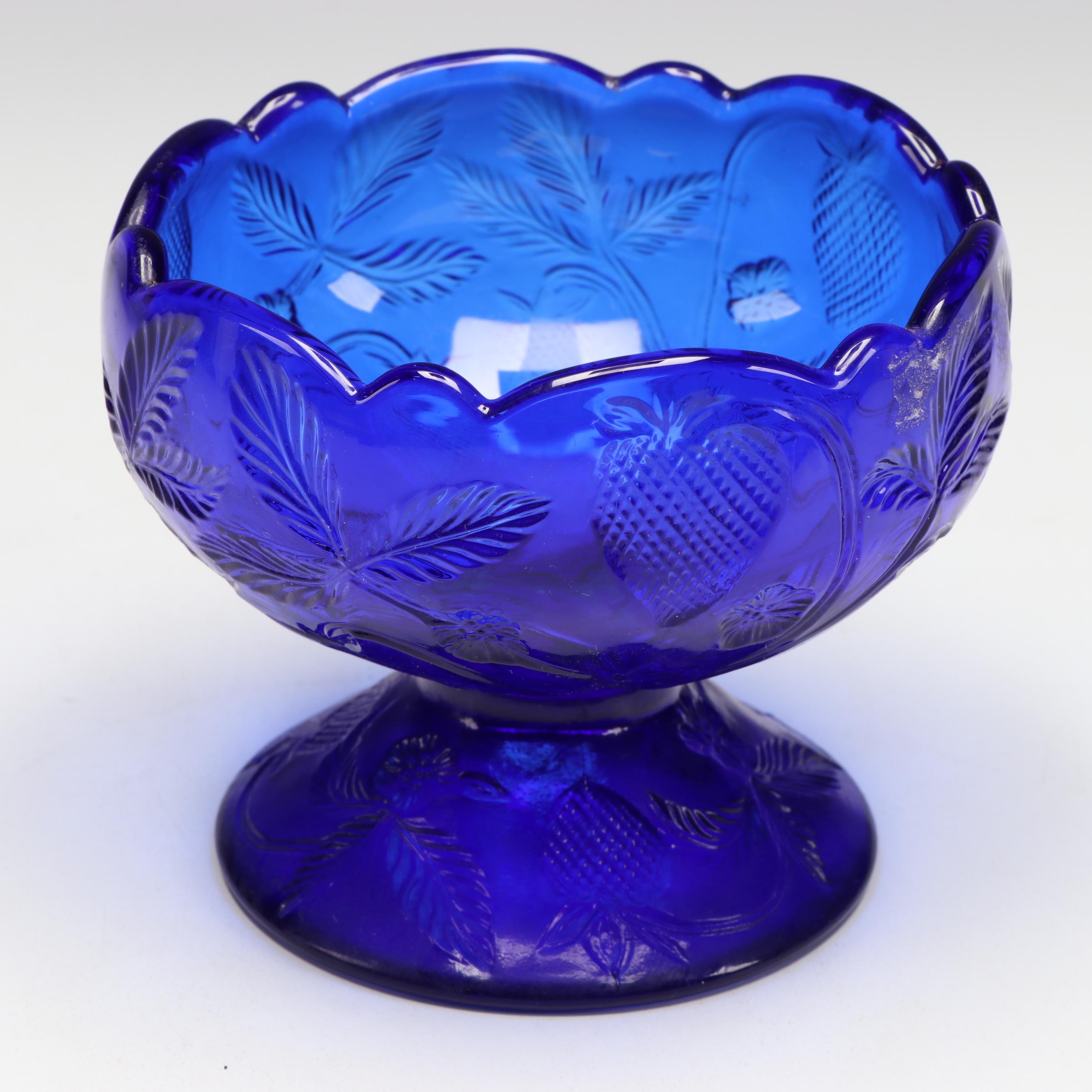 Cobalt Blue Glass Vases, Footed Bowl, and Punch Bowl and Cups