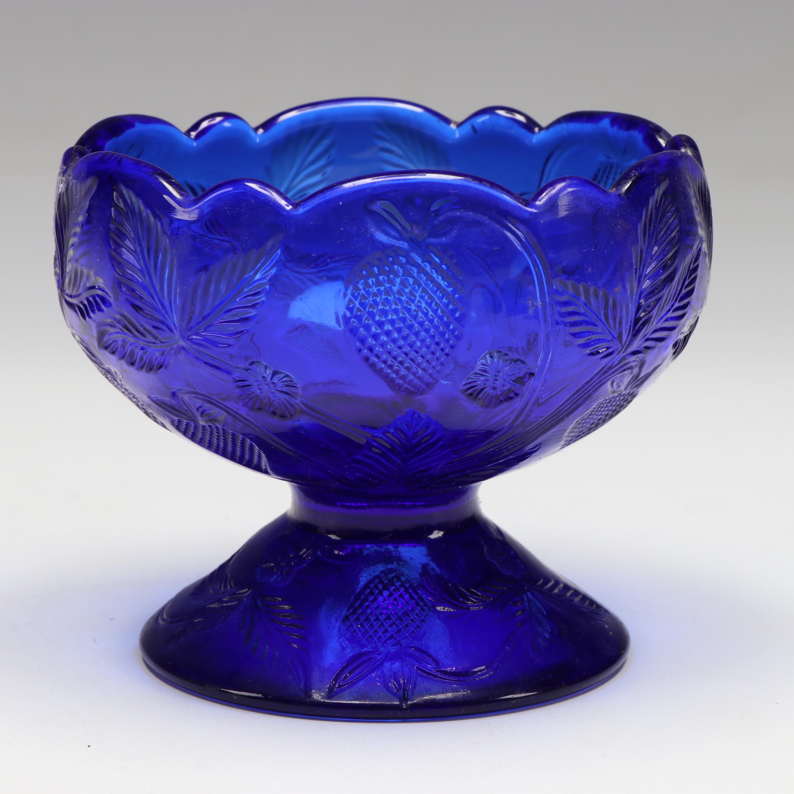 Cobalt Blue Glass Vases, Footed Bowl, and Punch Bowl and Cups