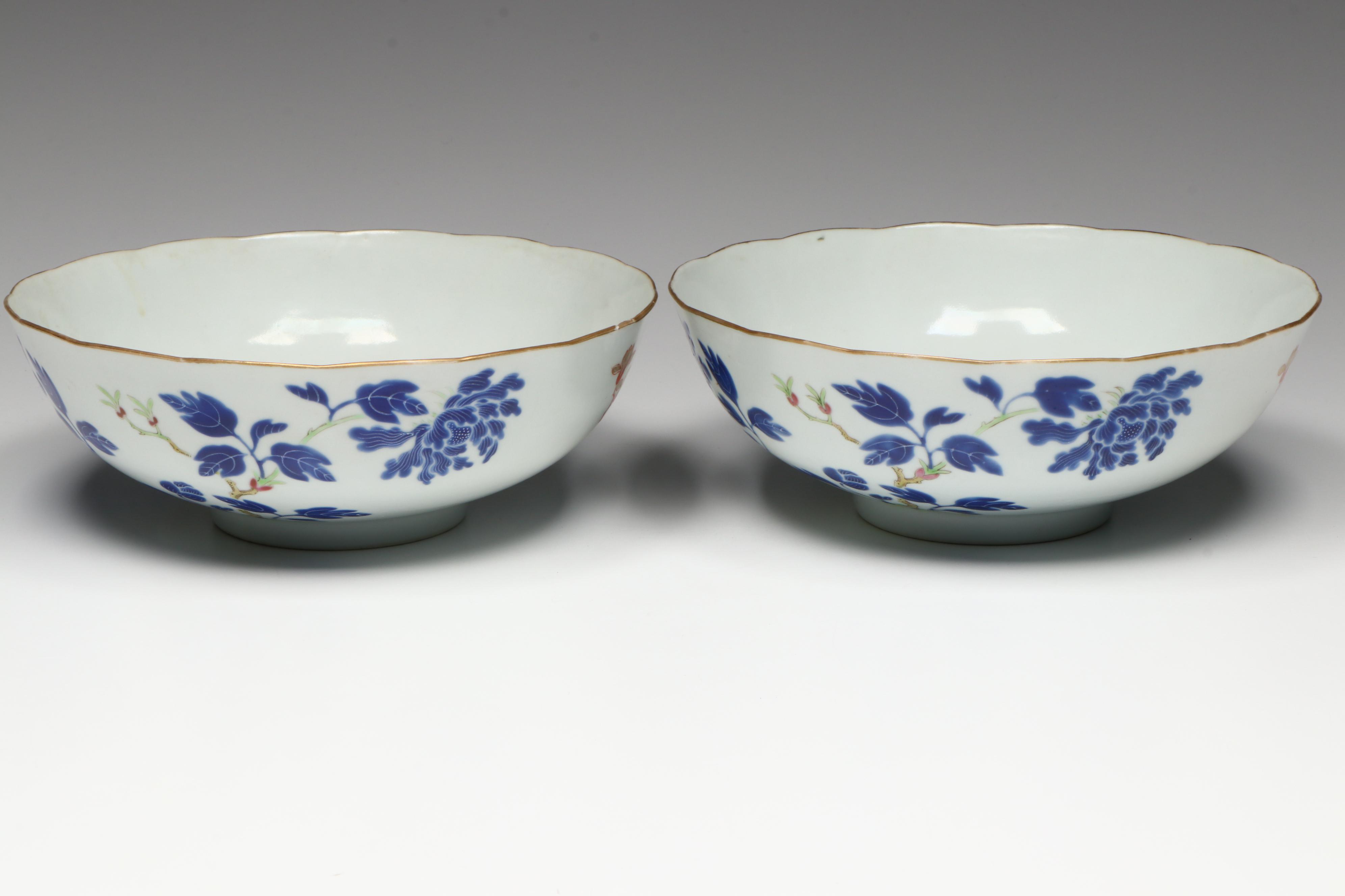 Pair of Antique Chinese Qing Dynasty Enameled Porcelain Bowls