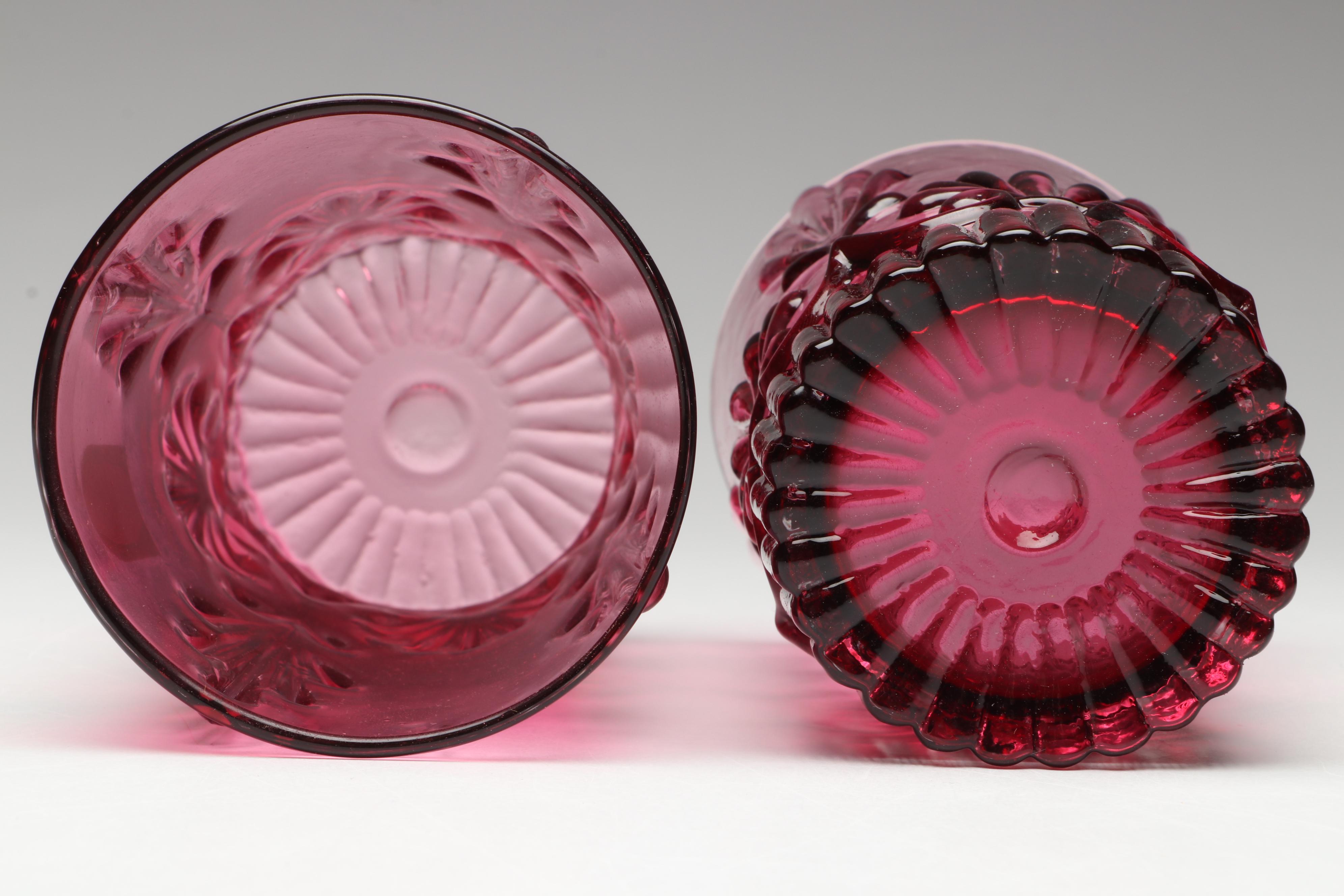 Pilgrim Cranberry Glass Pitcher and Tumblers, Mid to Late 20th Century