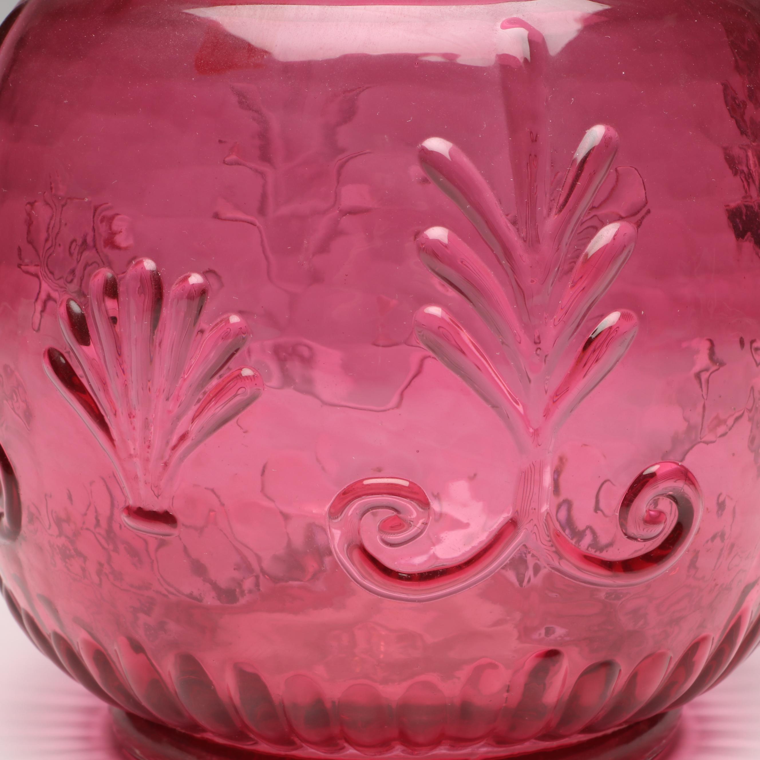 Pilgrim Cranberry Glass Pitcher and Tumblers, Mid to Late 20th Century