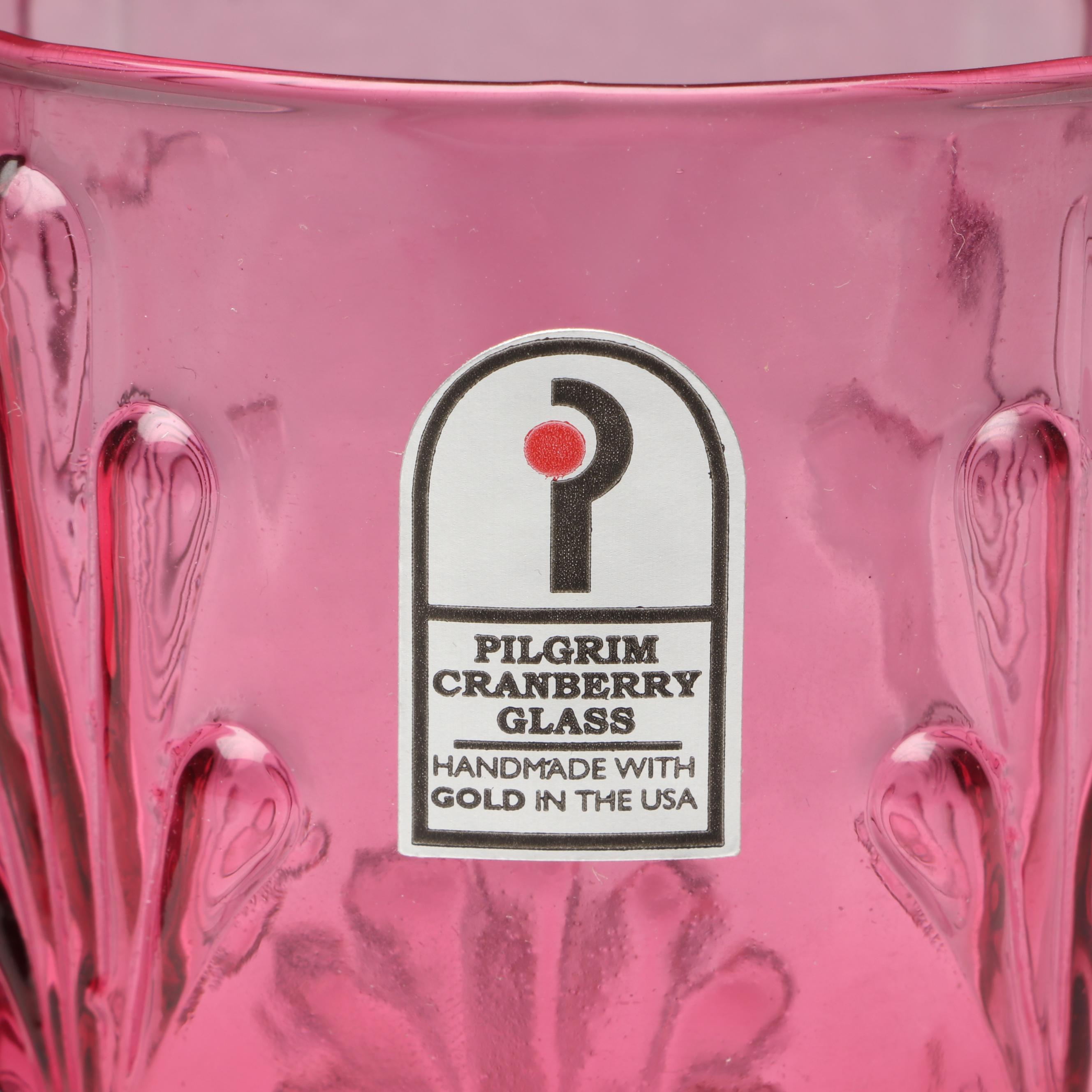 Pilgrim Cranberry Glass Pitcher and Tumblers, Mid to Late 20th Century