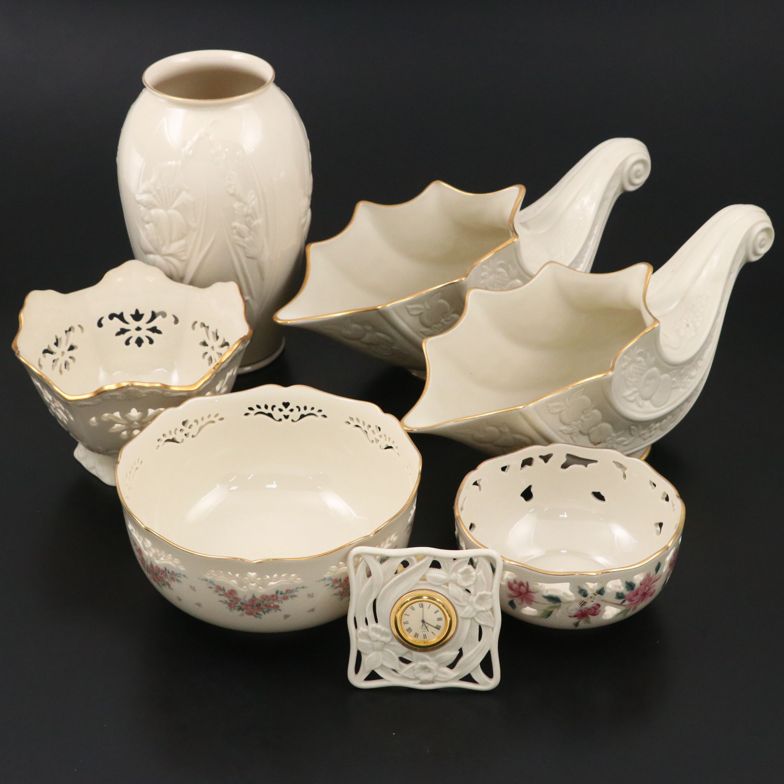 Lenox "Fruits of Life" Cornucopias with Pierced Rose Bowls and Other Porcelain