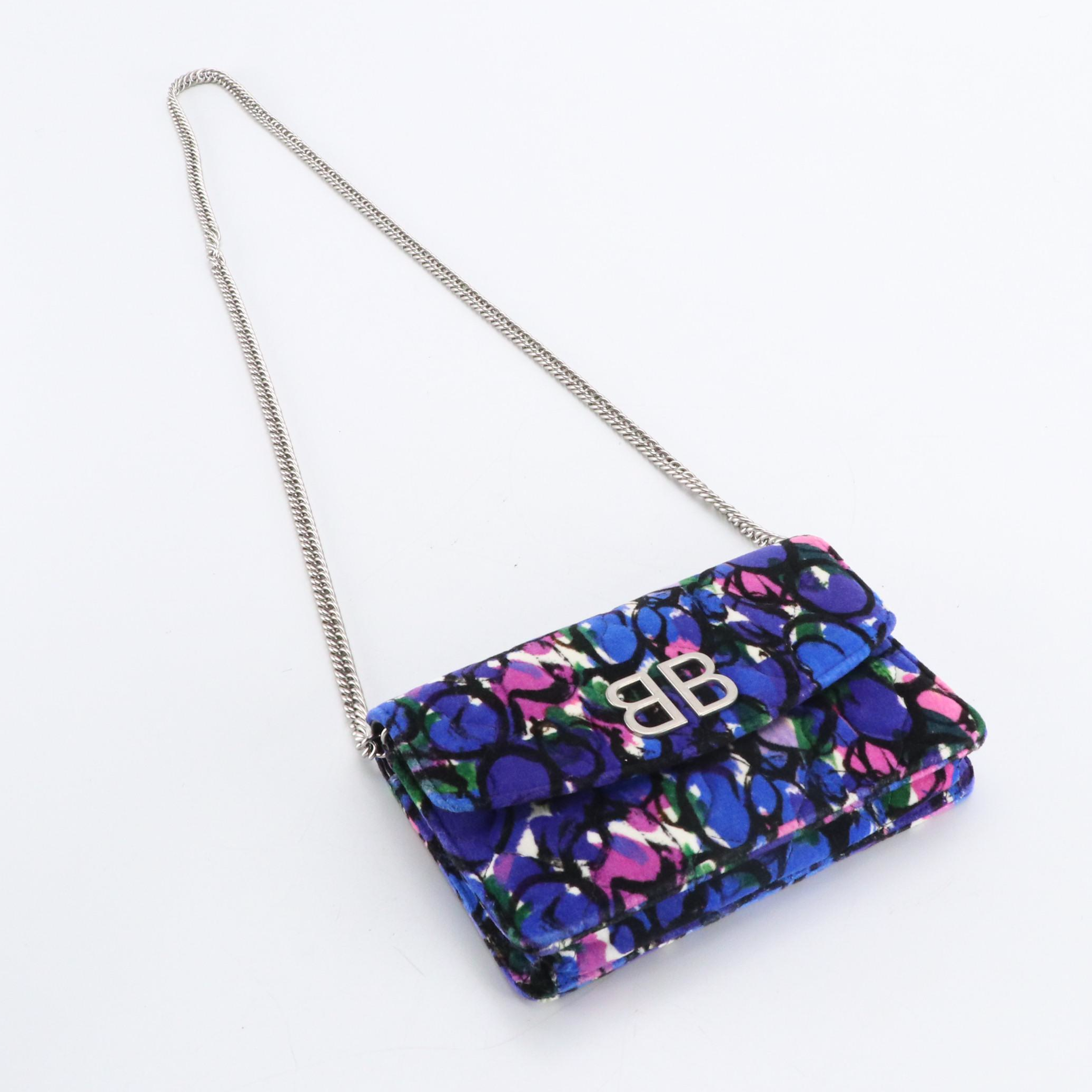 Balenciaga Quilted Multicolor Print Velvet BB Wallet-on-Chain Bag