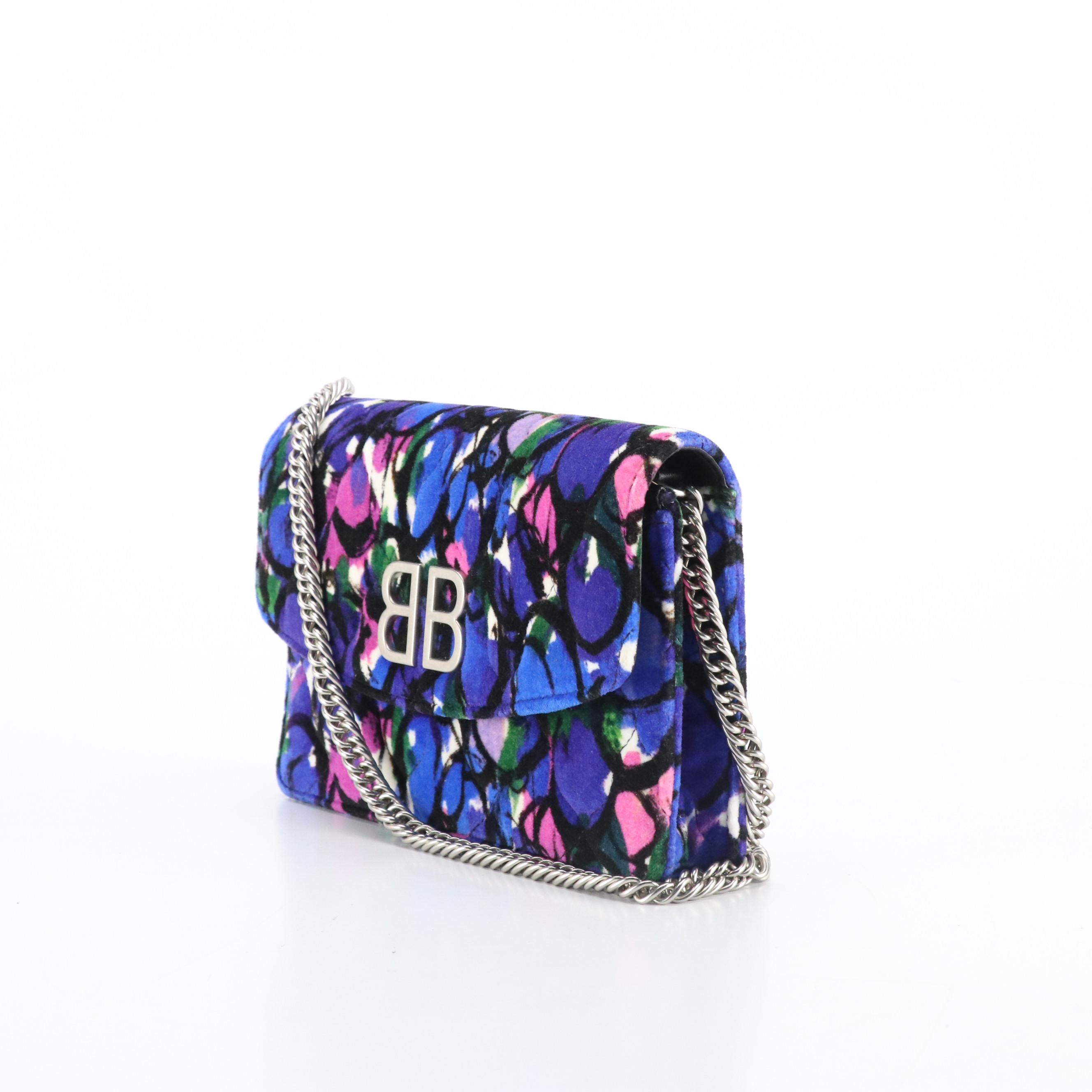 Balenciaga Quilted Multicolor Print Velvet BB Wallet-on-Chain Bag