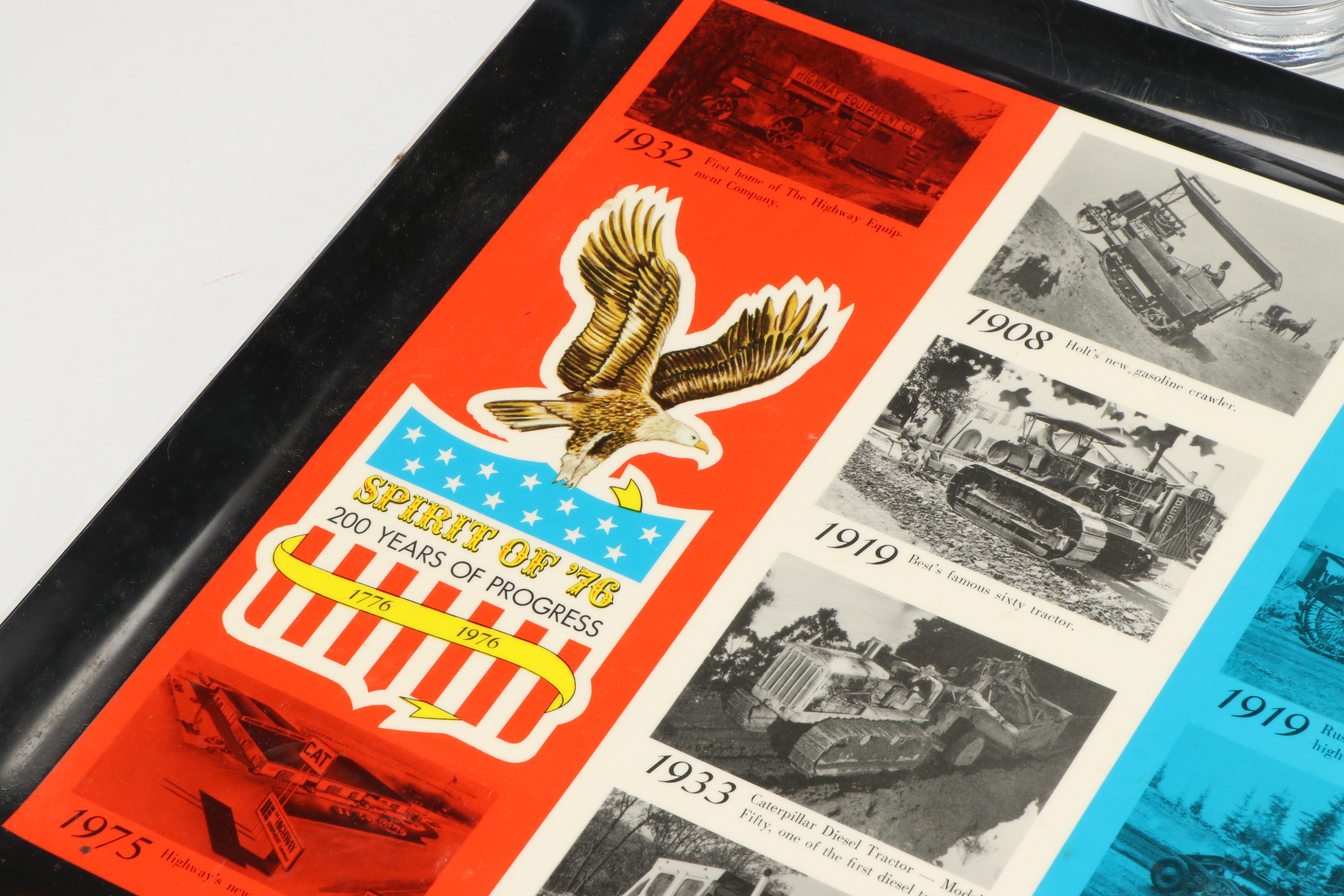 Caterpillar Equipment "Spirit of '76" Tray with Company Glass Tumblers
