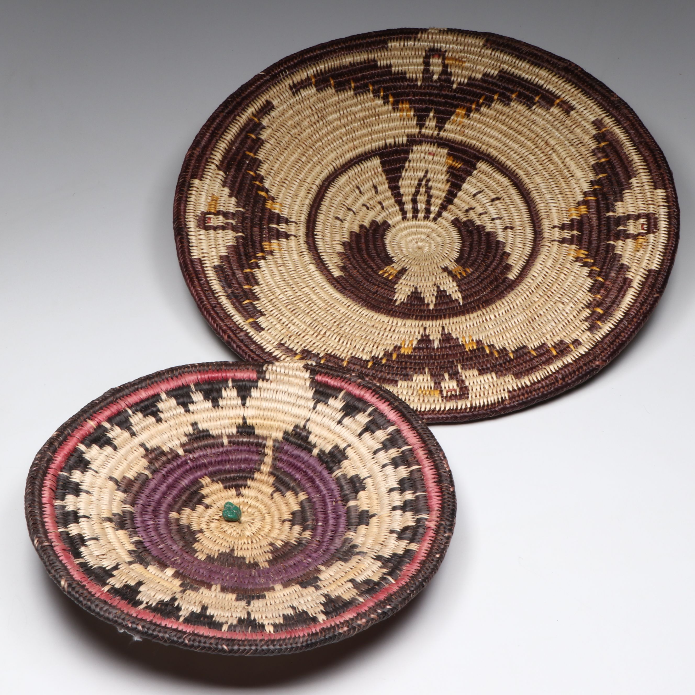 Lena Nakai Thunderbird Vessel with Other Diné (Navajo) Sumac Wedding Basket